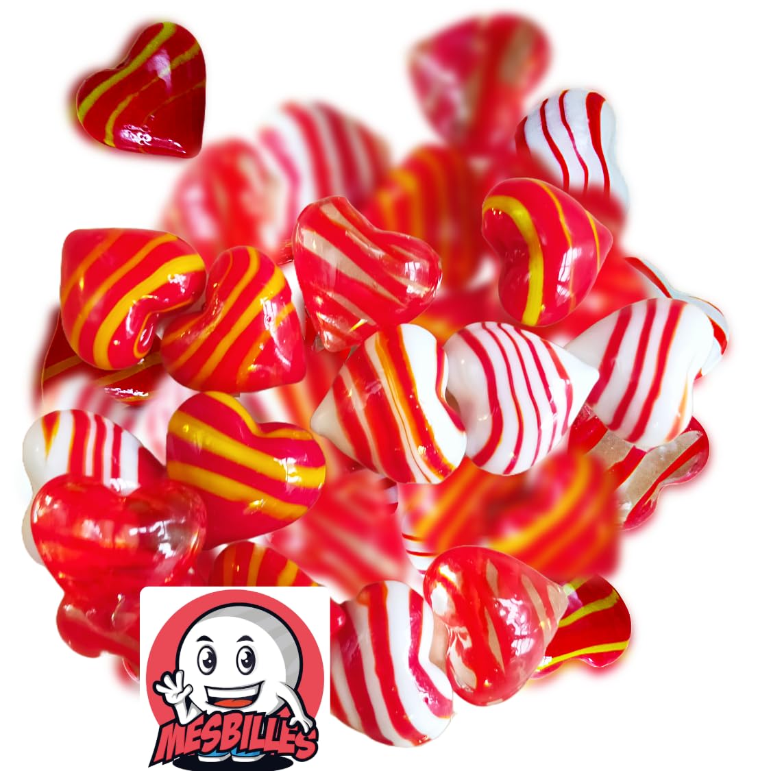 15 Flat Heart Striped Red Glass Marbles - 16mm Glass Beads for Jewelry Making, DIY Crafts, and Home Decor