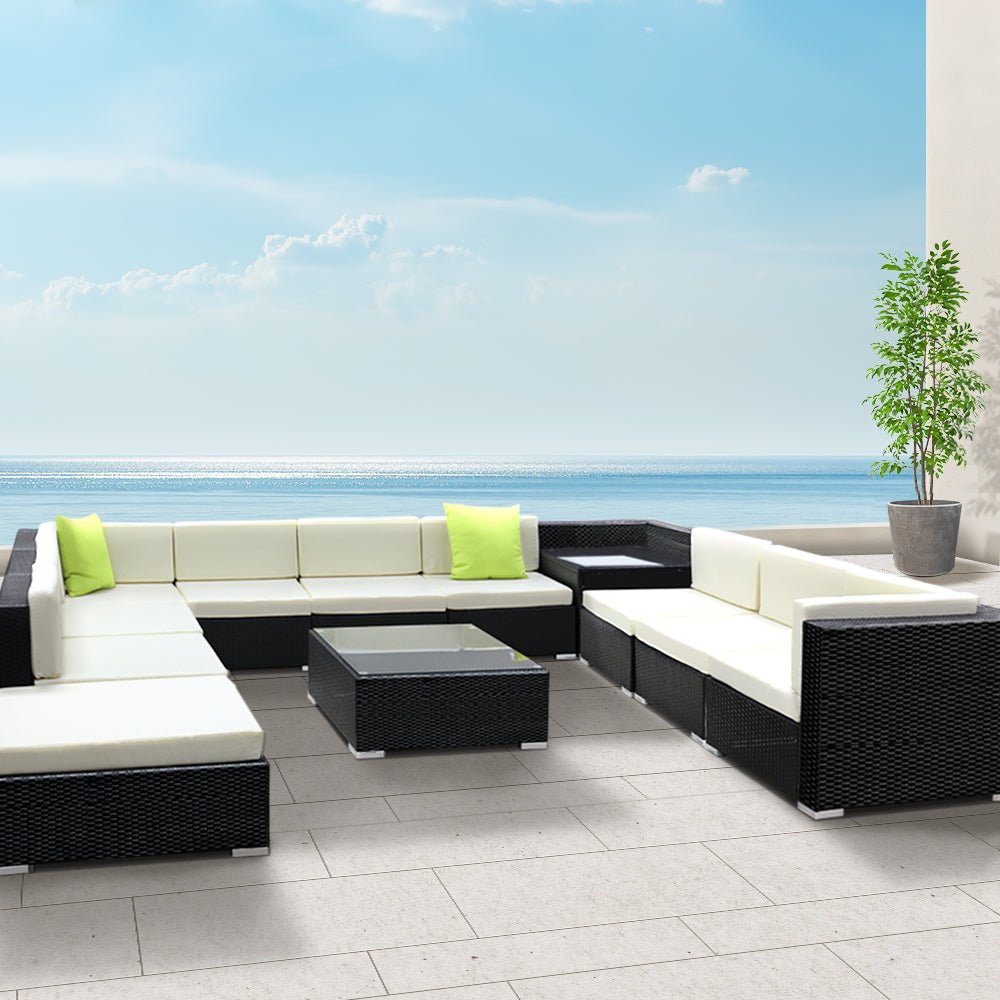12-Piece Outdoor Wicker Sofa Set - Patio Garden Furniture for Lounge & Relaxation - Perfect for Backyard, Poolside & Outdoor Entertaining