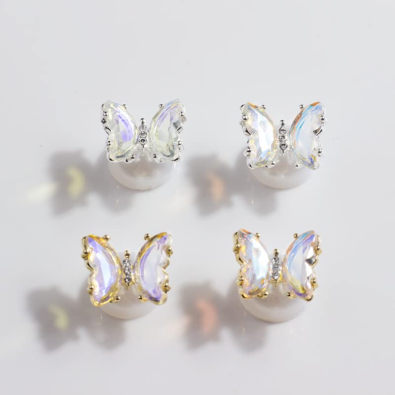 3D Silver Alloy Butterfly Nail Rhinestones Kit - 10Pcs DIY Nail Gems with Bow-Knot Glue Gel for Women & Girls | Perfect for Nail Art, Salon Decorations and Party Makeup Accessories