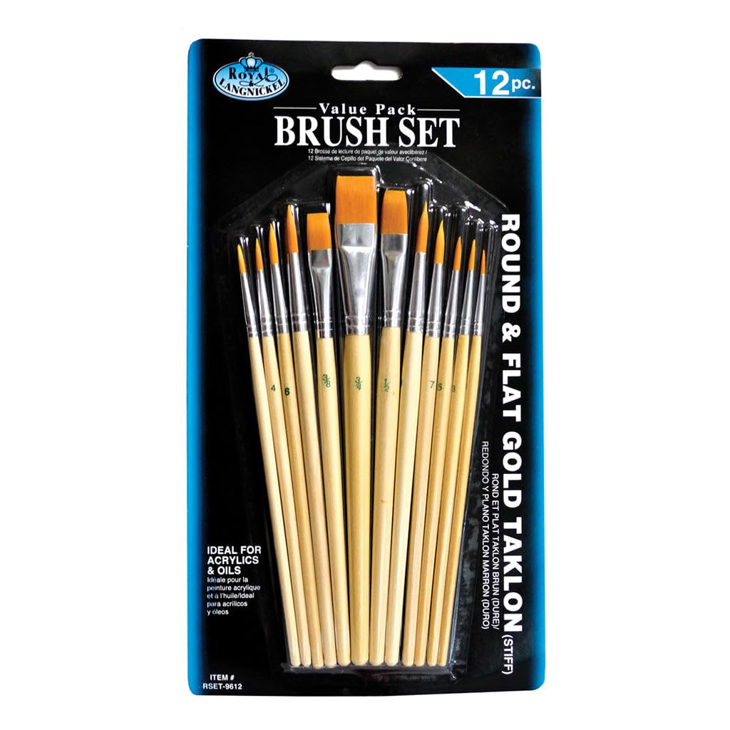 Royal & Langnickel 12-Piece Combo Taklon Brush Set for Acrylic, Watercolor & Oil Painting - Perfect for Artists & Beginners