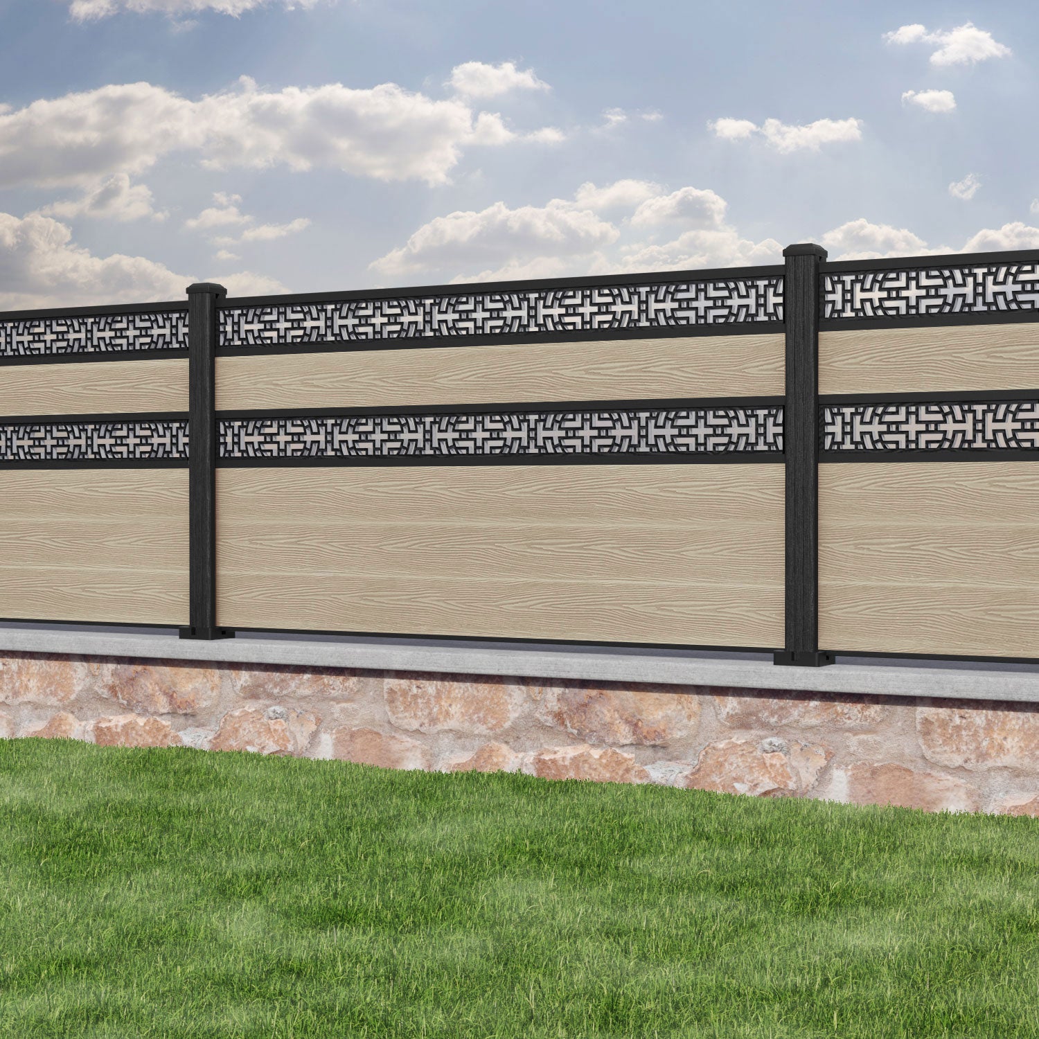 Classic Kumo Split Screen Fence Panel - Light Oak Composite Privacy Fencing for Backyard, Garden, and Patio | Durable Weather-Resistant Outdoor Decor