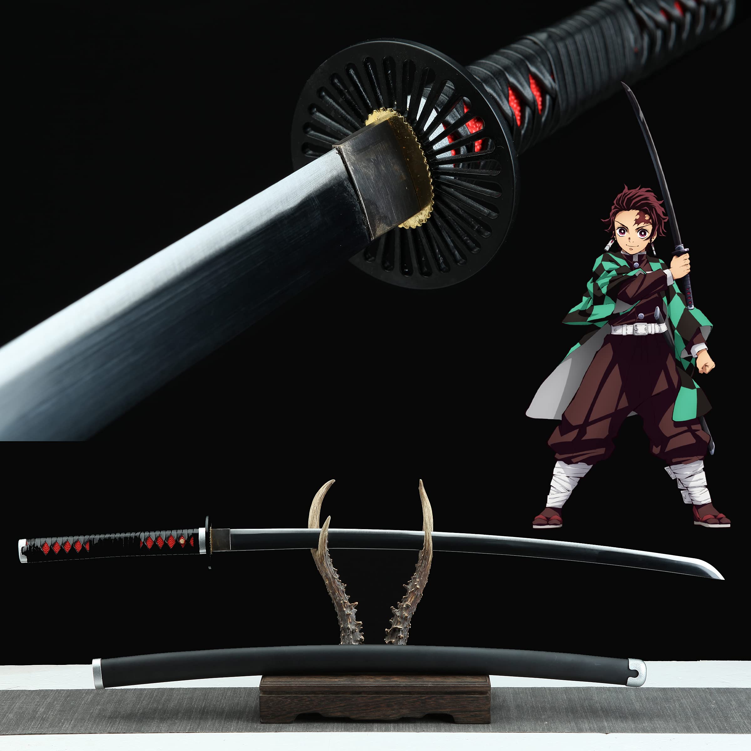 Demon Slayer Katana Sword - Kimetsu no Yaiba Tanjiro Kamado & Shinobu Kochou Cosplay Replica - High Carbon Steel Anime Collectible - Perfect for Cosplay, Display, and Anime Enthusiasts