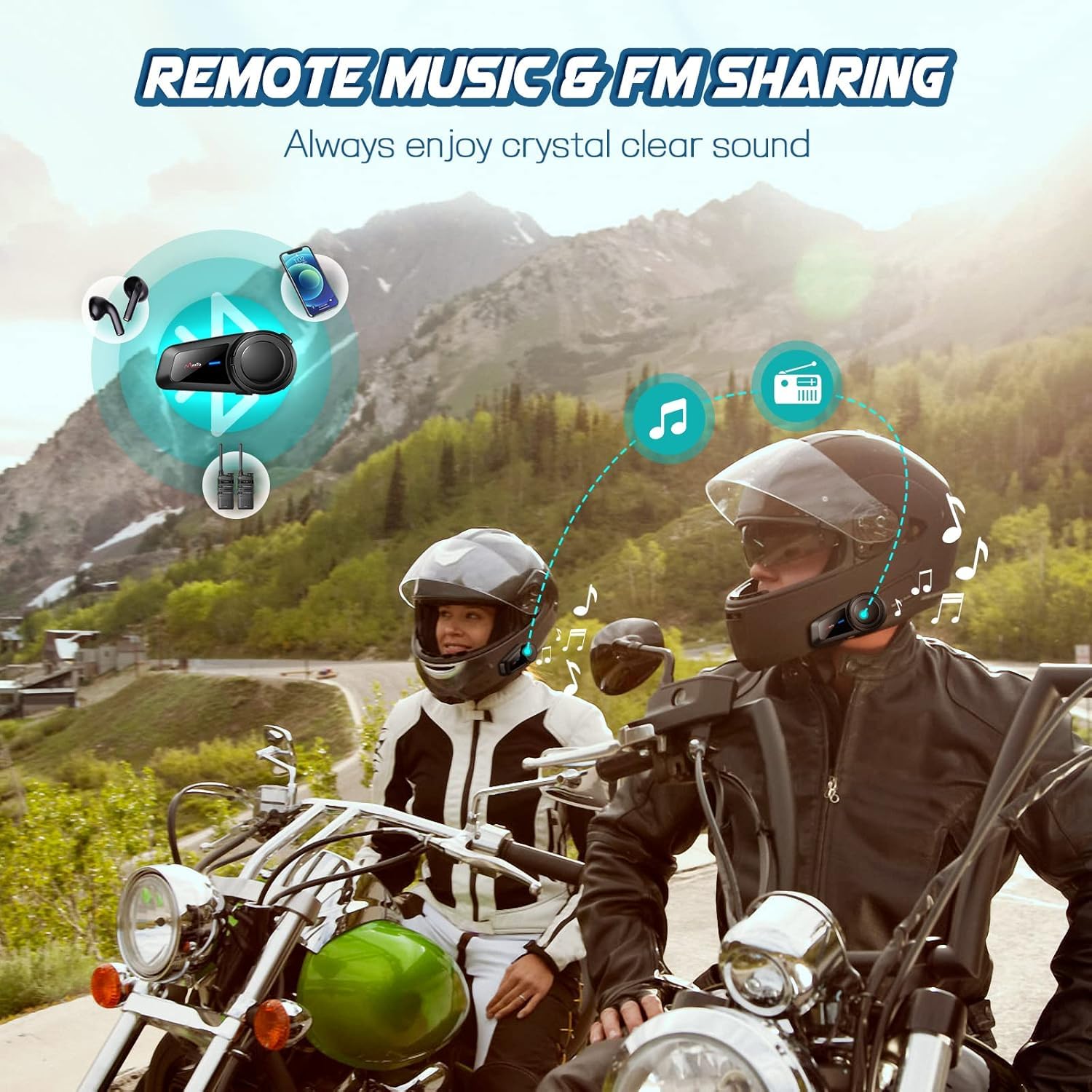 MAXTO M2 Bluetooth Motorcycle Helmet Headset - Wireless Intercom for 2-6 Riders with 1000m Range, Universal Pairing, Waterproof Design for Group Communication - Perfect for Motorcycling, Skiing & Outdoor Sports