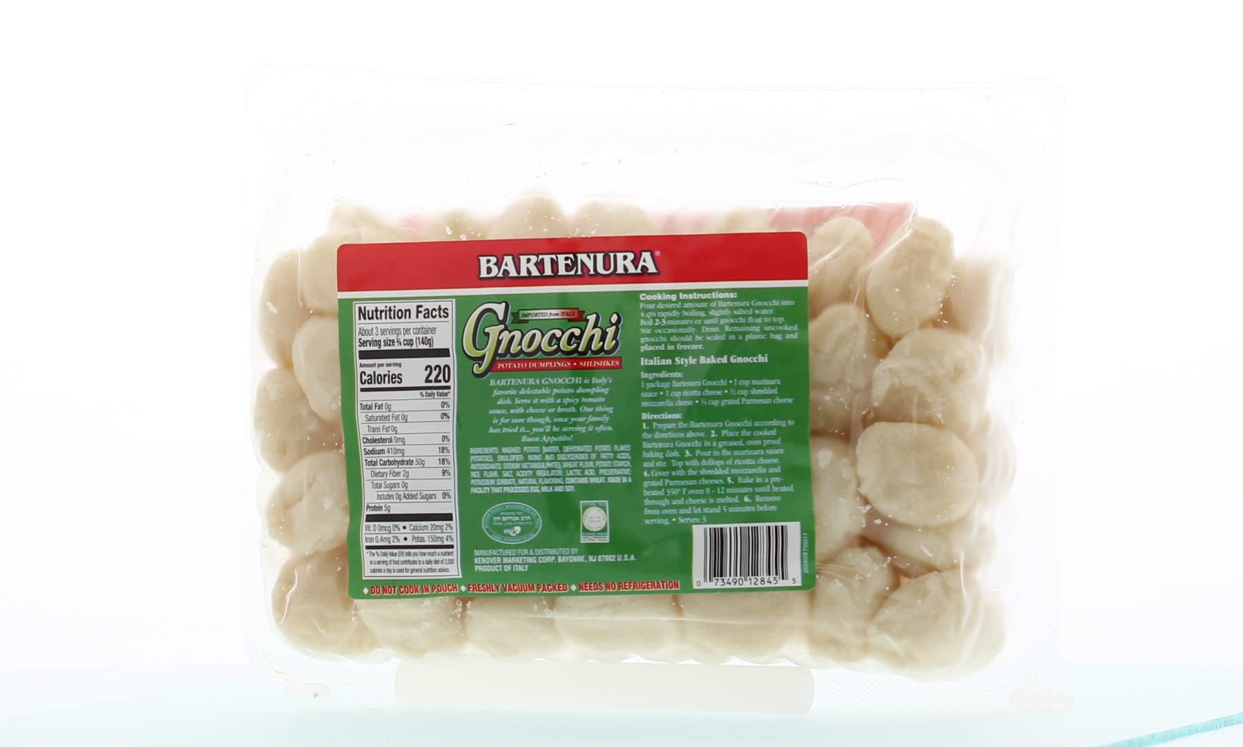 Bartenura Gnocchi Potato Dumplings 16oz - Authentic Italian Pasta for Dinner, Lunch & Family Meals | Ready to Cook & Serve