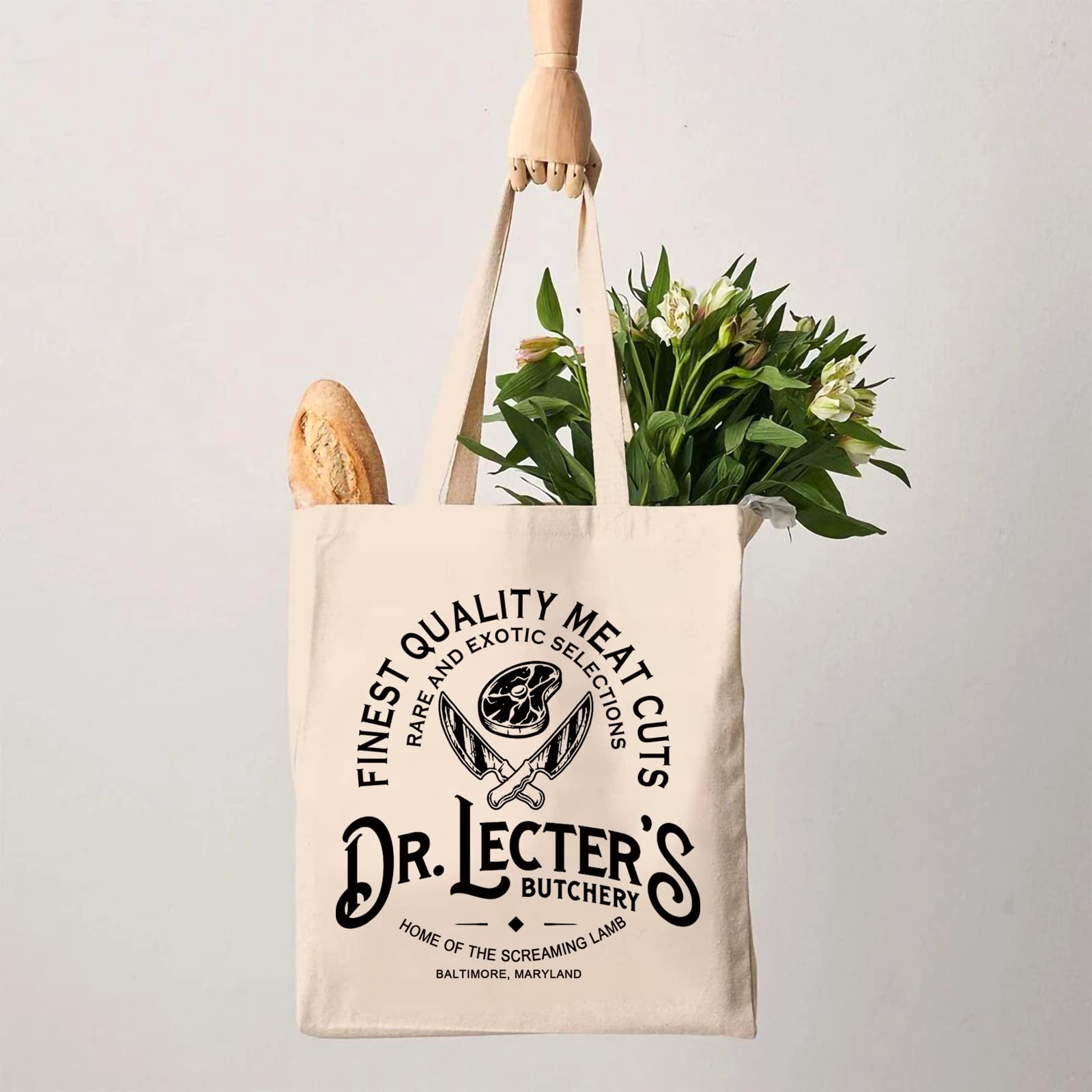 G2TUP Hannibal Lecter Inspired Reusable Canvas Tote Bag - Movie Fan Gift, Horror Themed Handbag for Grocery Shopping & Book Lovers