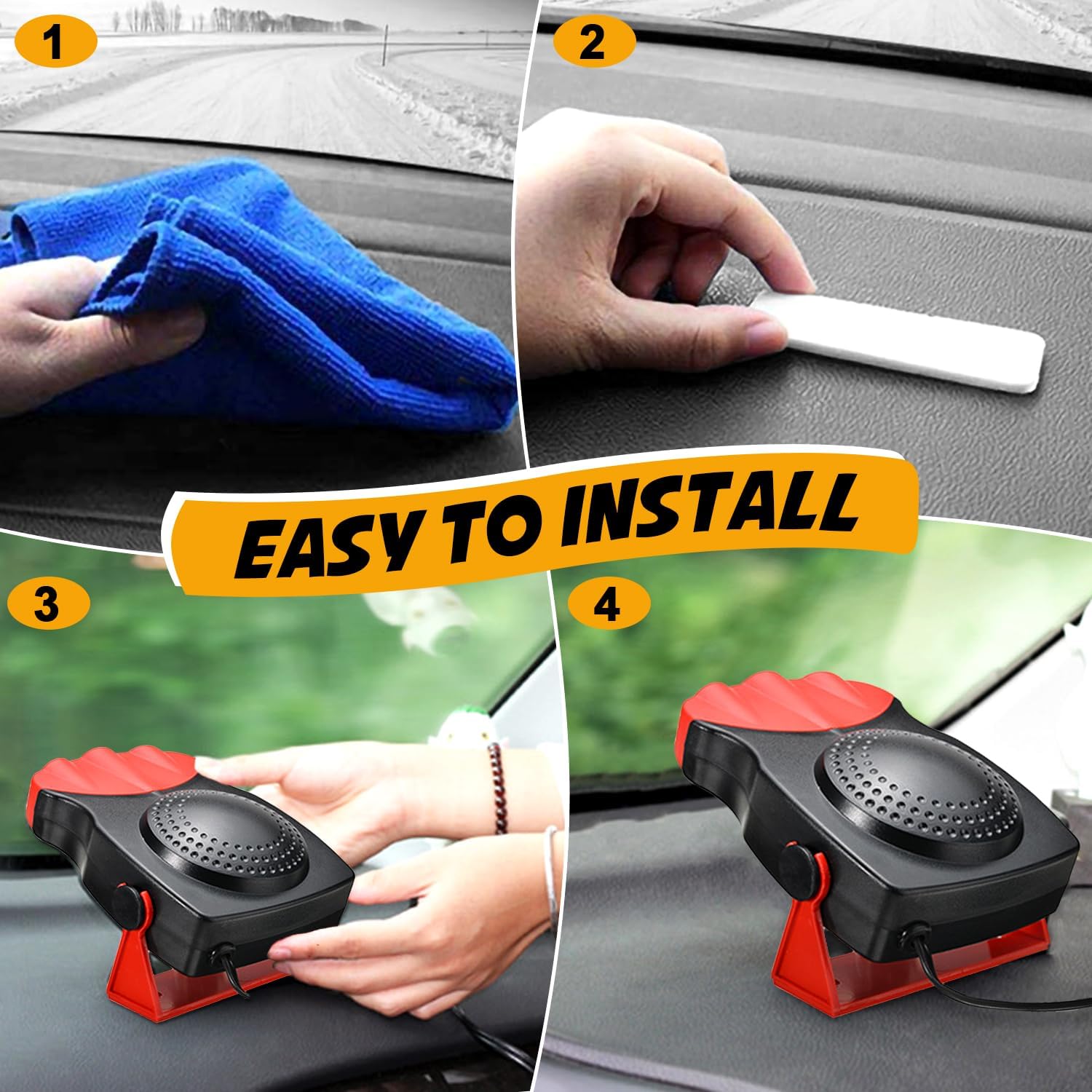 12V Car Heater for Vehicle - Fast Heating 2-in-1 Defrost Defogger, Cigarette Lighter Plug-in, Ideal for Winter Driving and Cabin Warm-Up