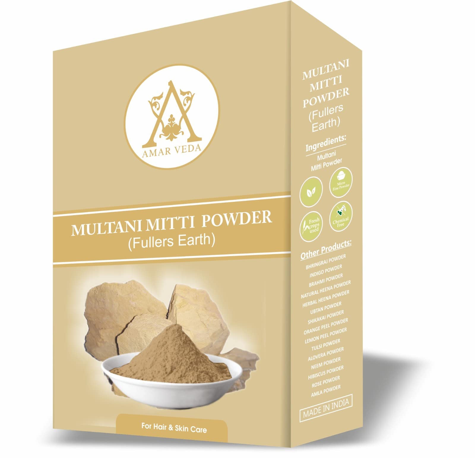 Amar Veda Multani Mitti Powder | 100% Natural Fullers Earth Clay | Deep Cleansing Facial Mask for Acne & Oily Skin | DIY Skincare & Hair Treatment