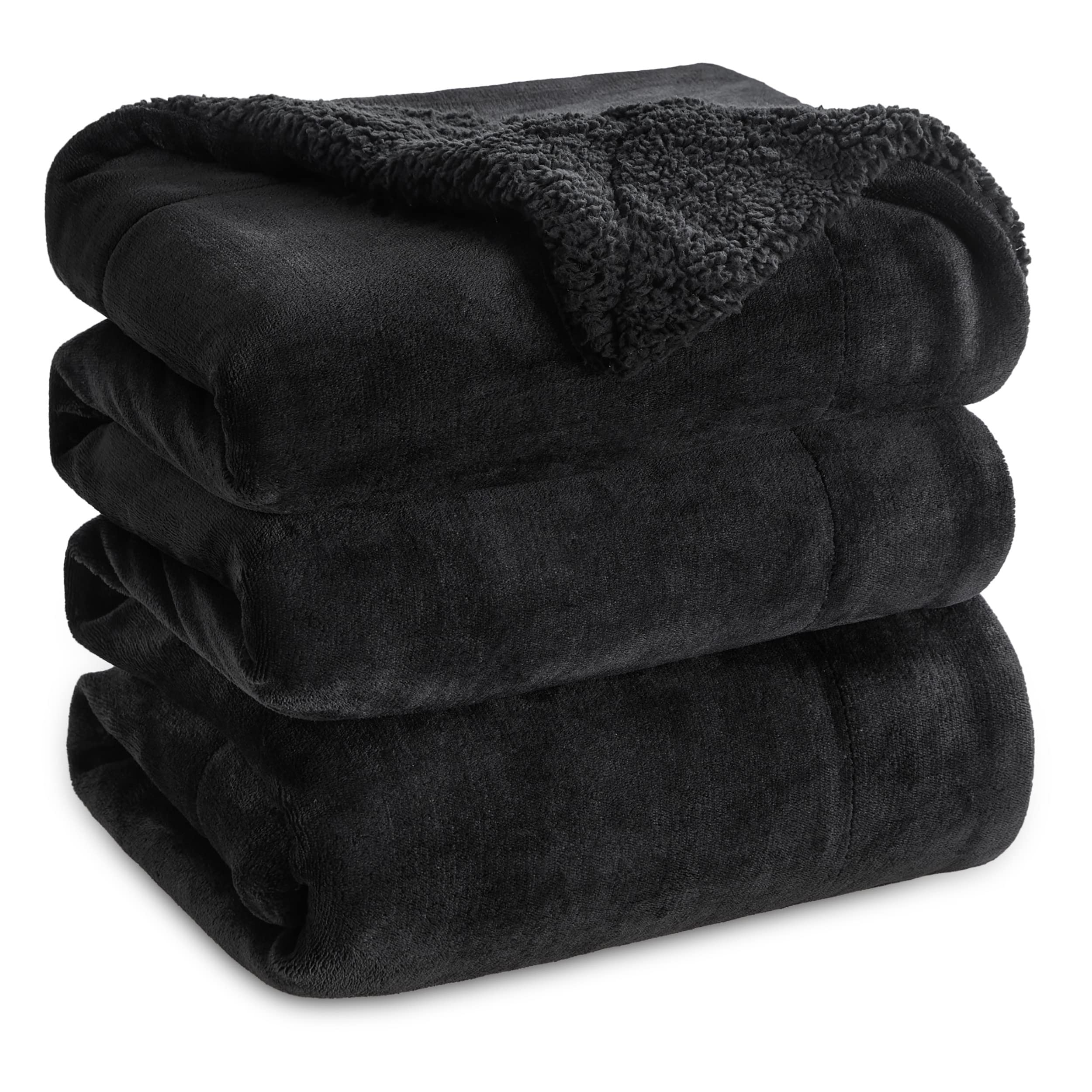 Bedsure Sherpa Fleece Blanket Queen Size 90x90 Inches - Ultra Soft & Warm Plush Winter Blanket for Bed, Couch, Sofa - Cozy Home Decor, Perfect for Cold Nights, Black