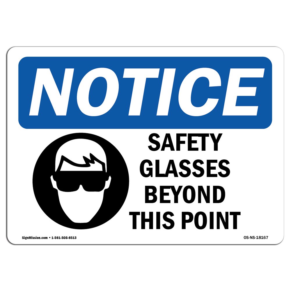 OSHA Safety Glasses Required Beyond This Point Sign - Durable Vinyl Label Decal with Symbol | Workplace Safety Compliance | Made in USA | Perfect for Construction Sites, Factories & Industrial Areas