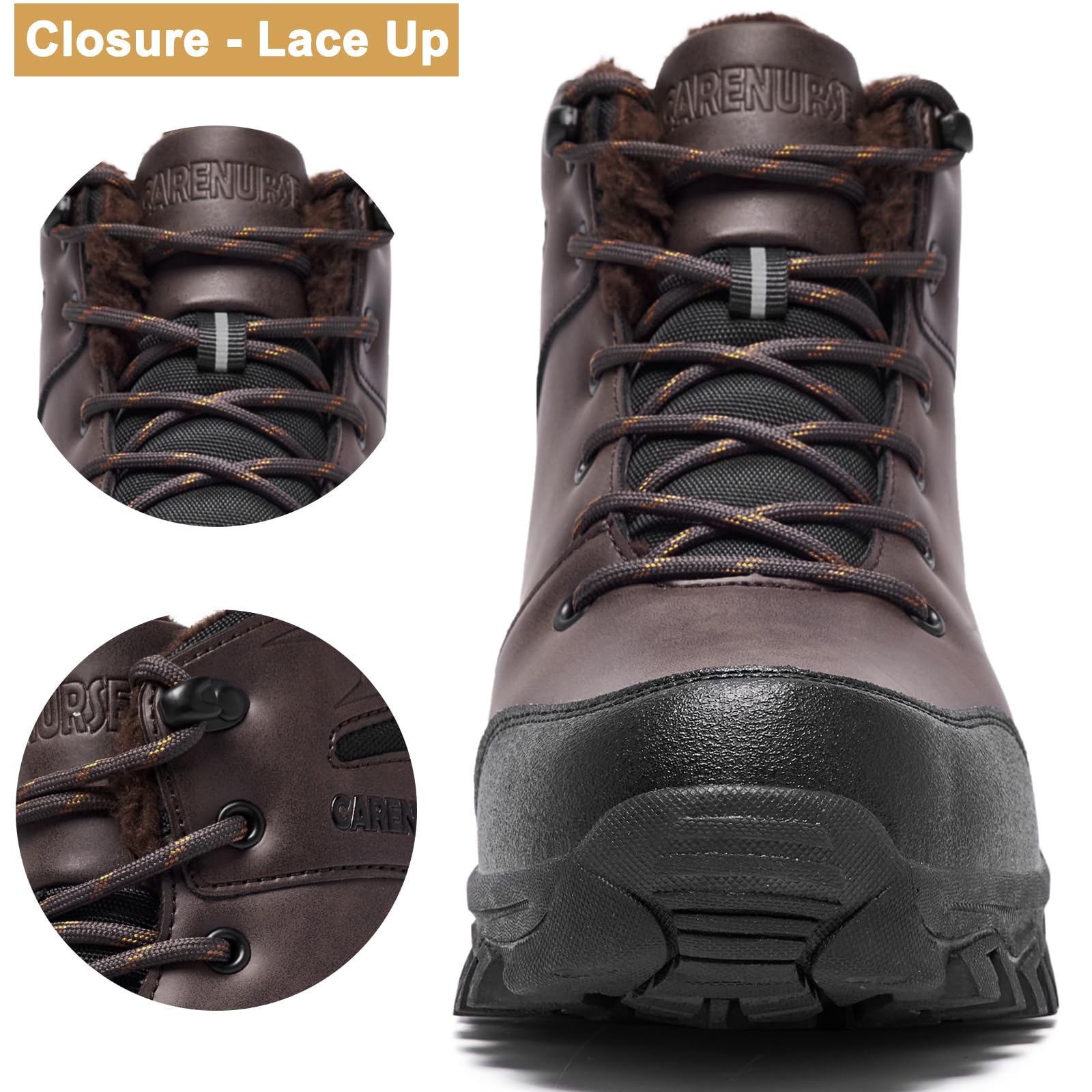 Men's Winter Snow Boots - Waterproof Insulated Fur Lined Hiking Shoes with Non-Slip Sole for Outdoor Activities, Snow Trekking & Cold Weather Adventures