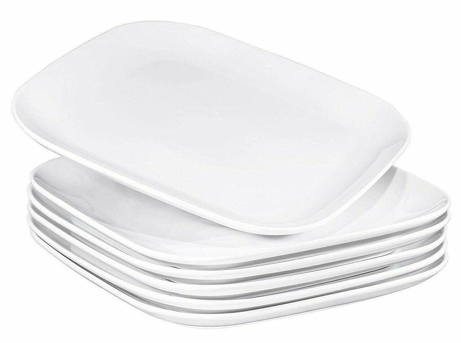 Premium 10-Inch White Ceramic Square Dinner Plates Set of 6 - Modern Dishware for Everyday Meals, Dinner Parties & Restaurant-Style Dining