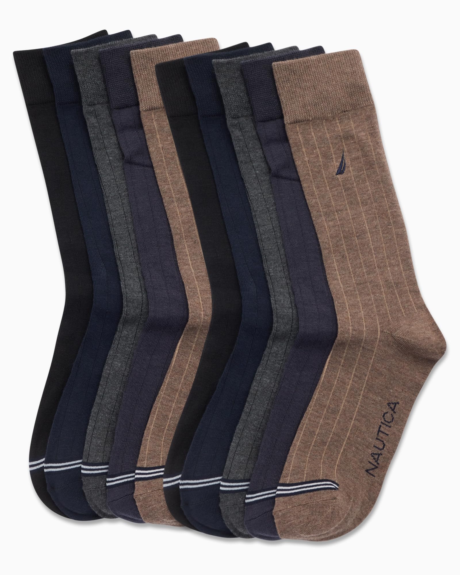 Nautica Men's Dress Socks 10-Pack - Classic Patterned Comfort Fit Crew Socks for Men (Sizes 6-12.5) - Perfect for Office, Business Casual & Everyday Wear