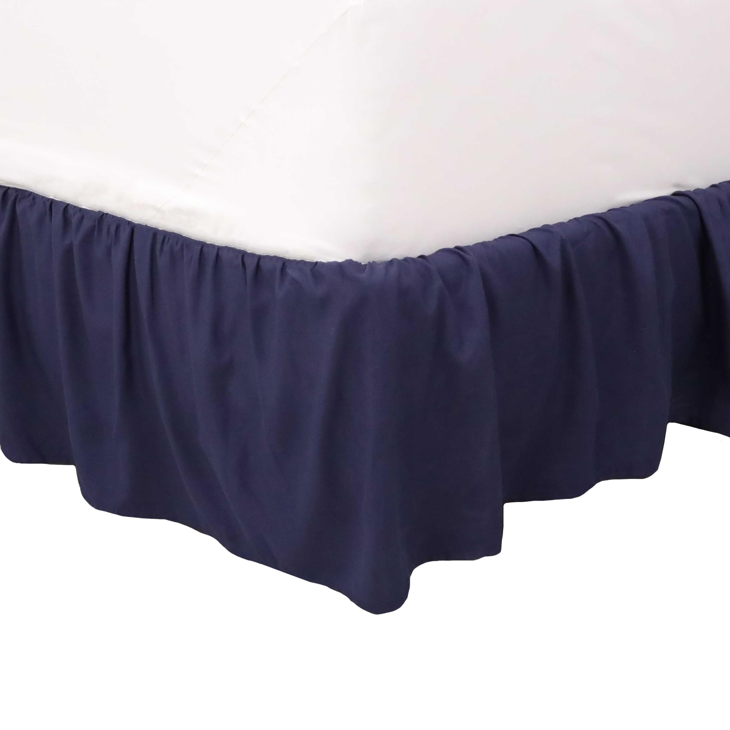 Martex King Ruffle Bed Skirt - 15 Inch Drop Microfiber Bedskirt with Easy Fit, Hotel Quality for Luxurious Bedroom Decor | Navy Blue | Perfect for Master Bedrooms, Guest Rooms & Airbnb Styling