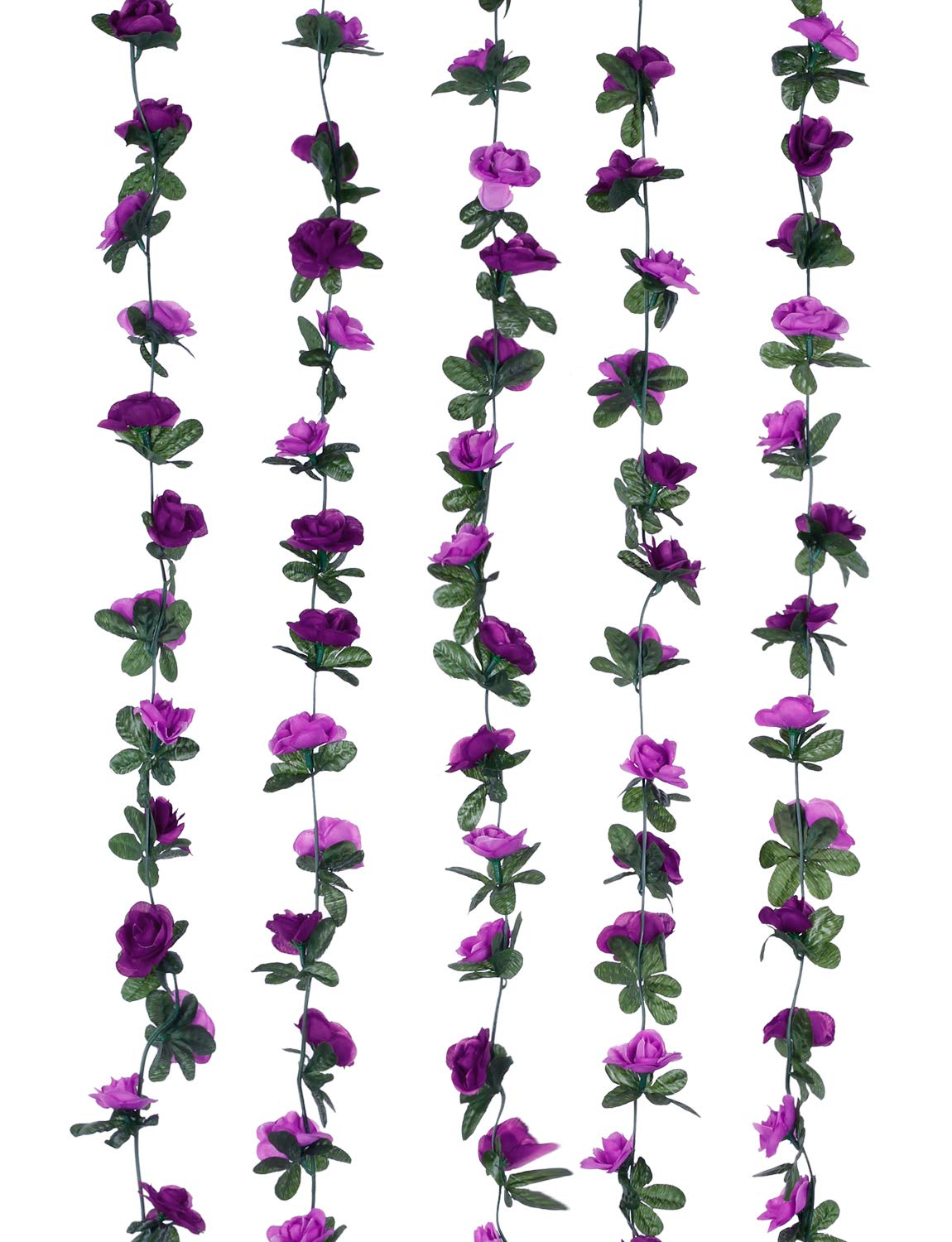 Miracliy 5 Pack 41 FT Artificial Rose Vine Flowers - Fake Hanging Ivy Plants for Home, Hotel, Office, Wedding, Party & Garden Decor (Pink, Purple) - Perfect for Wall, Fence, Balcony & DIY Craft Projects