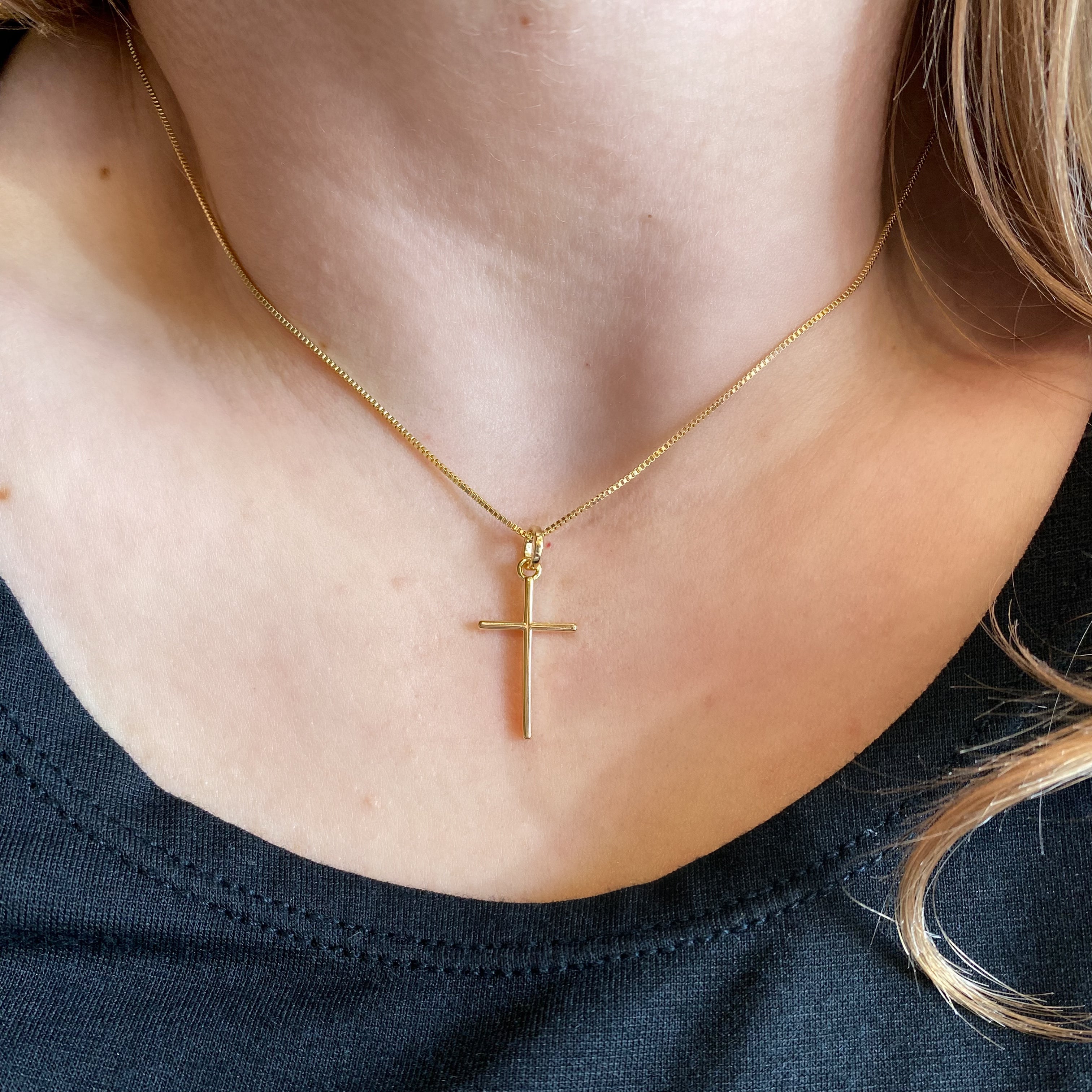 18K Gold Filled Thin Plain Cross Pendant Necklace for Women - Elegant Religious Jewelry Gift for Baptism, First Communion & Everyday Wear