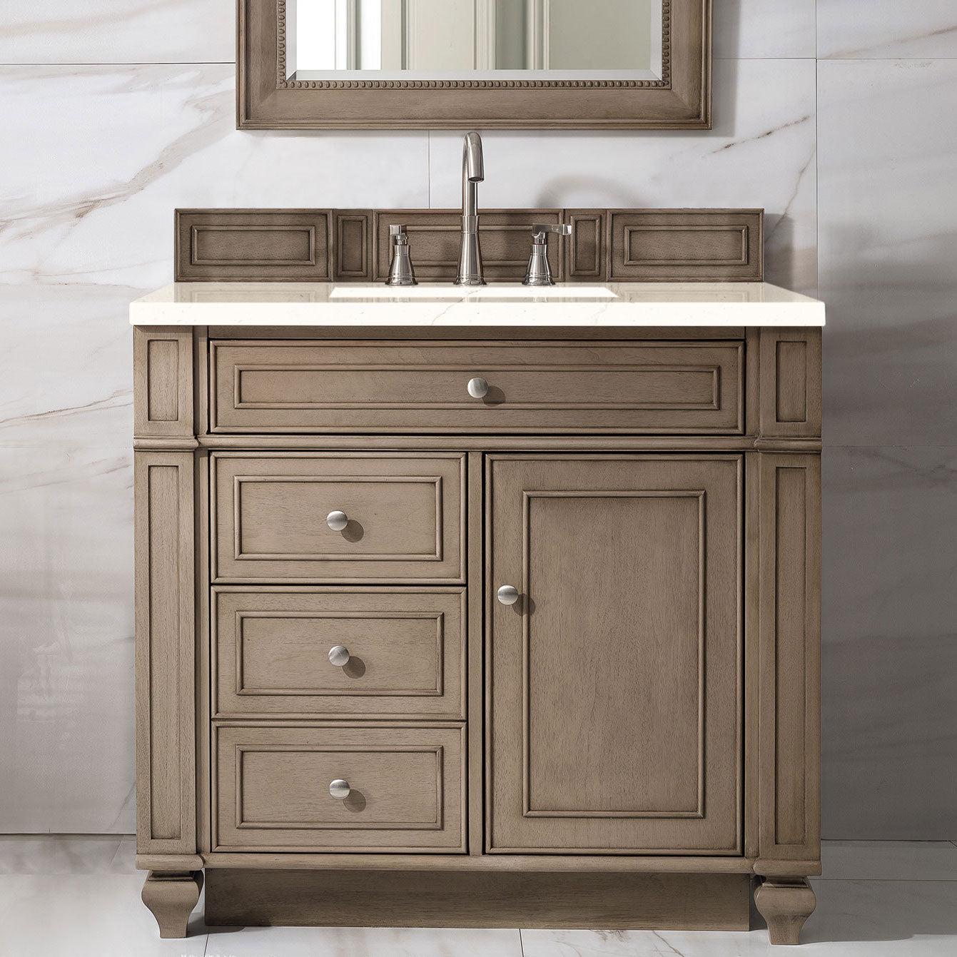 James Martin Vanities Bristol Collection 36 Inch Single Bathroom Vanity in Whitewashed Walnut with Countertop Options - Perfect for Modern Bathroom Renovations and Home Upgrades