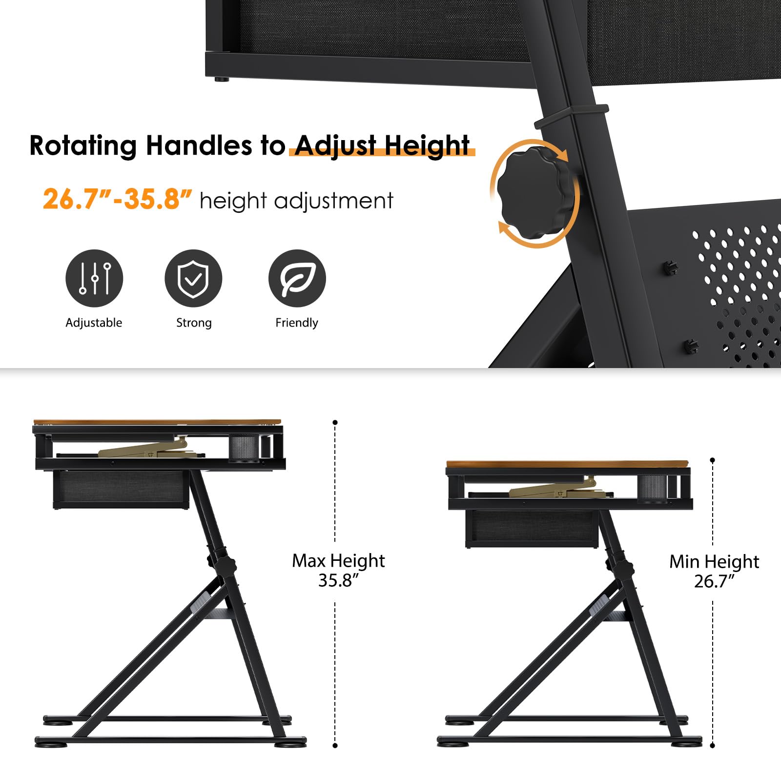 SogesHome Adjustable Height Drafting Table with Stool - 45° Tilt Drawing Desk, Craft Workstation with Storage Cubes & 2 Drawers - Perfect for Artists, Designers & DIY Craft Projects