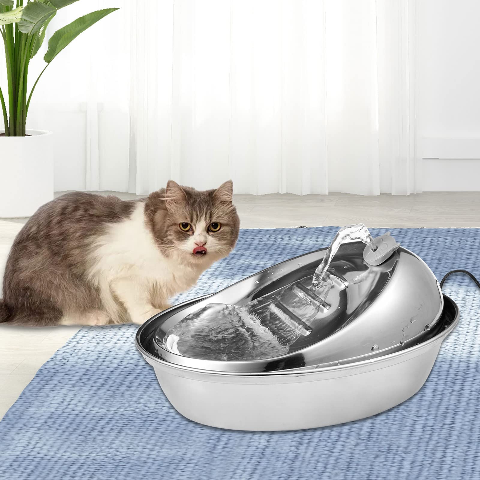 WANGLE Stainless Steel Pet Water Fountain for Dogs & Cats - Ultra Quiet Automatic Drinking Fountain with Upgraded Pump - Perfect for Birds & Small Animals - Ideal for Home, Office & Outdoor Use