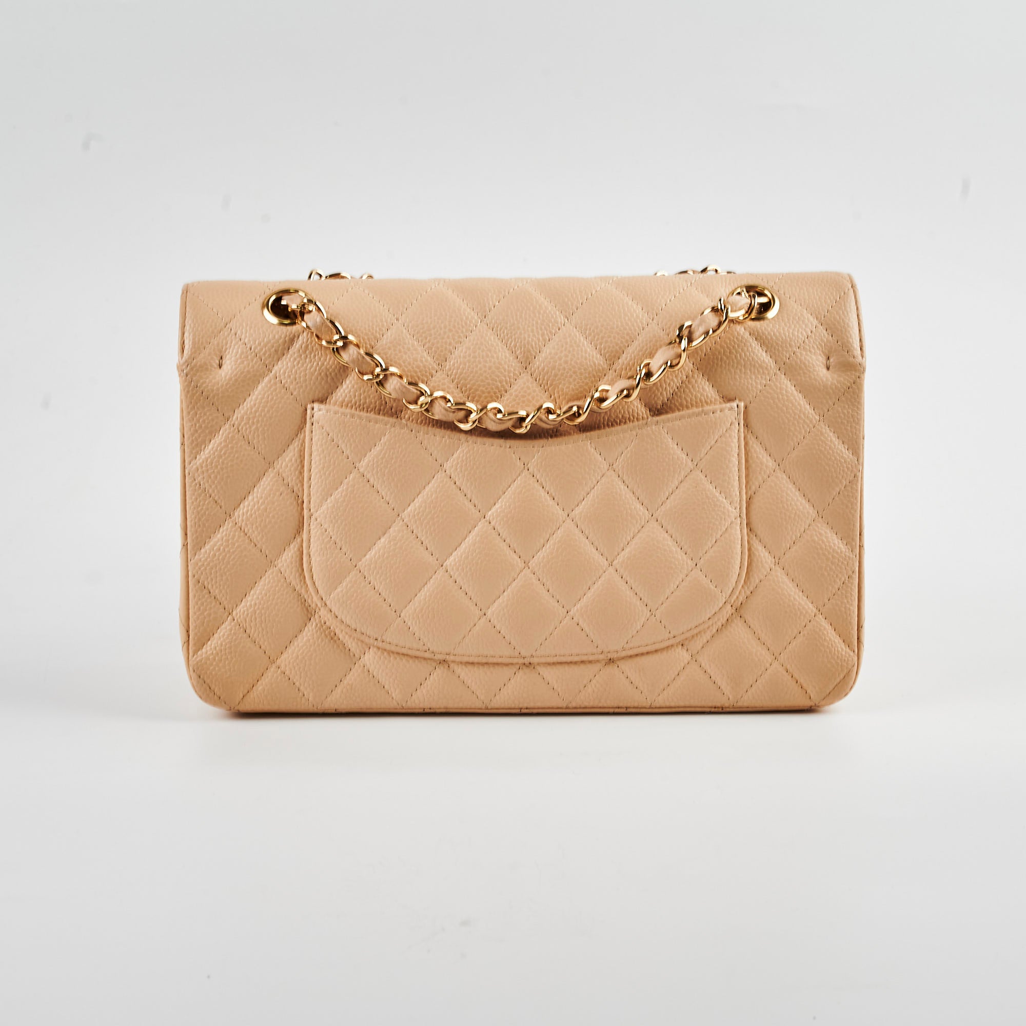 Chanel Classic Flap Bag Caviar Leather M/L Beige Claire - Luxury Designer Handbag for Women, Perfect for Work, Evening & Special Occasions