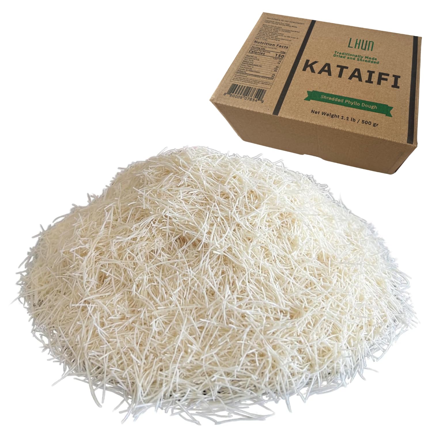Premium LHUN Dried & Chopped Kataifi - Authentic Turkish Shredded Fillo Dough for Knafeh, Kanafeh & Kunafa | High-Quality Kadayif for Desserts, Baklava & Middle Eastern Pastries | Perfect for Home Baking, Gourmet Cooking & Dubai-Style Chocolate Bars