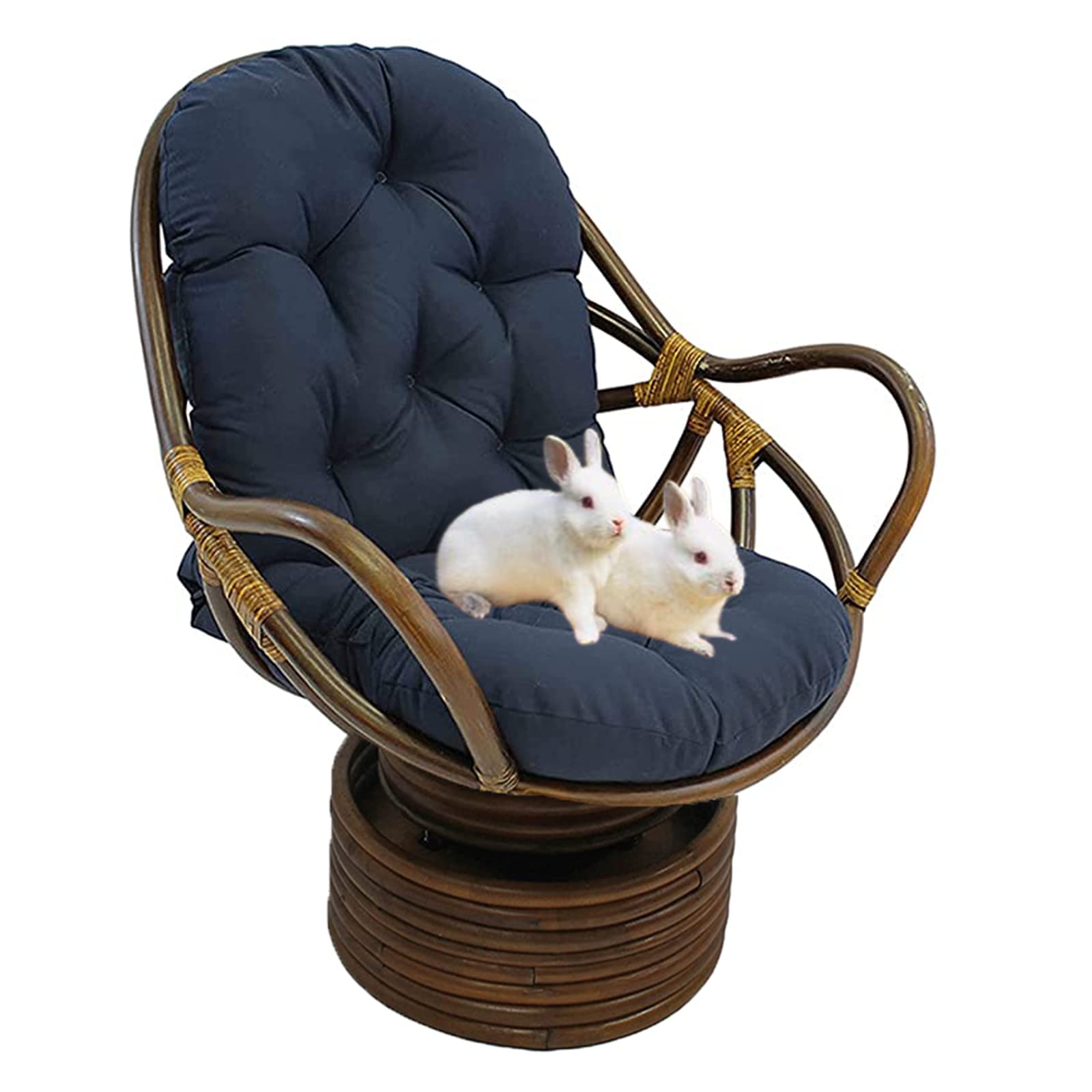 Premium Textured Rattan Swivel Rocker Chair Cushion - Navy Blue Patio Seat Pad (47.24