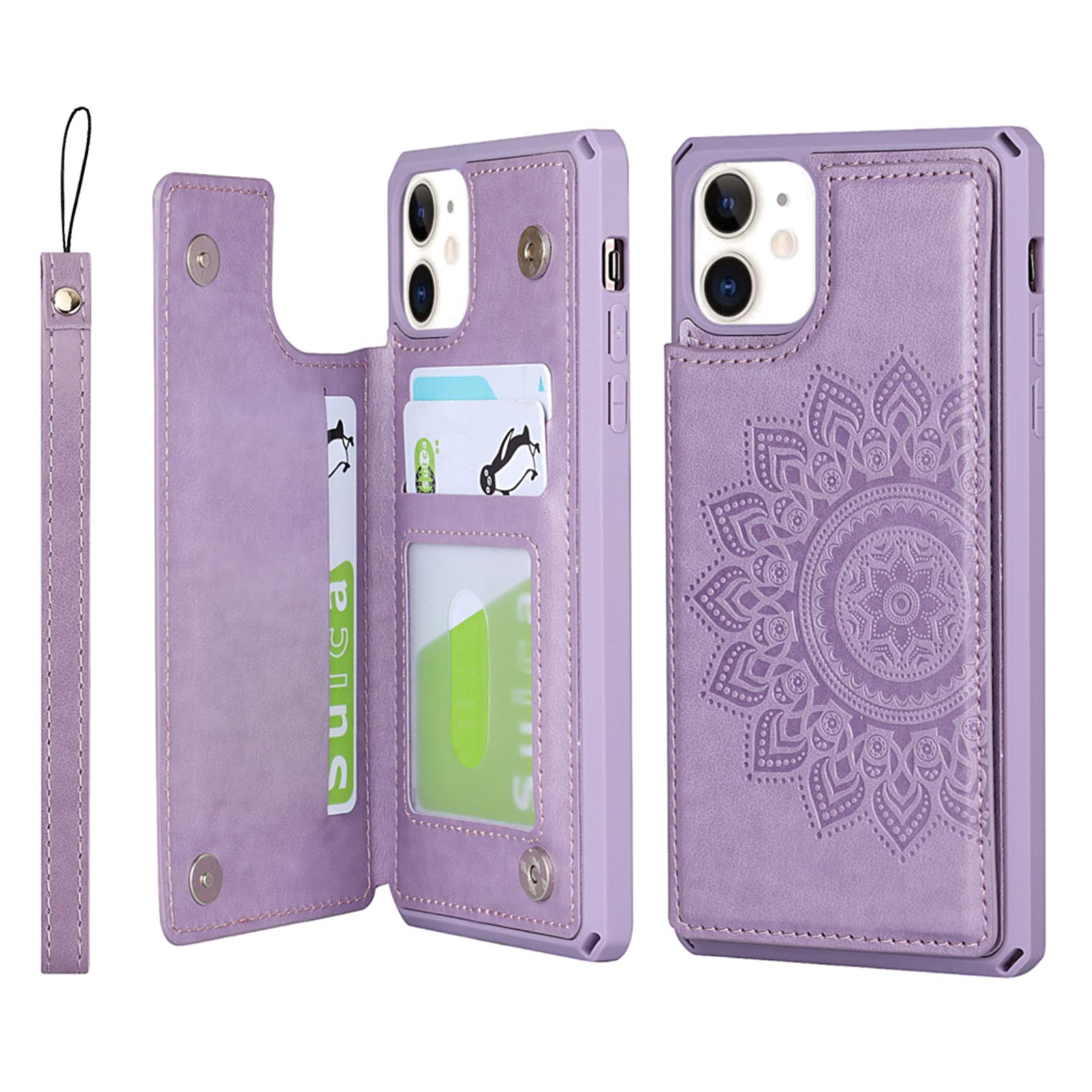 Premium RFID Blocking iPhone 11 Wallet Case - PU Leather Magnetic Flip Cover with Card Holder, Wrist Strap & Stand Feature (6.1 Inch, Purple) - Perfect for Daily Commute, Shopping & Travel Protection