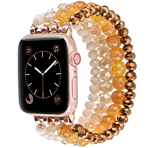 CAGOS Beaded Stretchy Apple Watch Band - Compatible with 38mm 40mm 41mm 42mm 44mm 45mm 49mm & Ultra Series (1/2/3/4/5/6/7/8/SE) - Glitter Boho Bracelet Strap for Women | Perfect for Work, Parties & Everyday Fashion Accessory