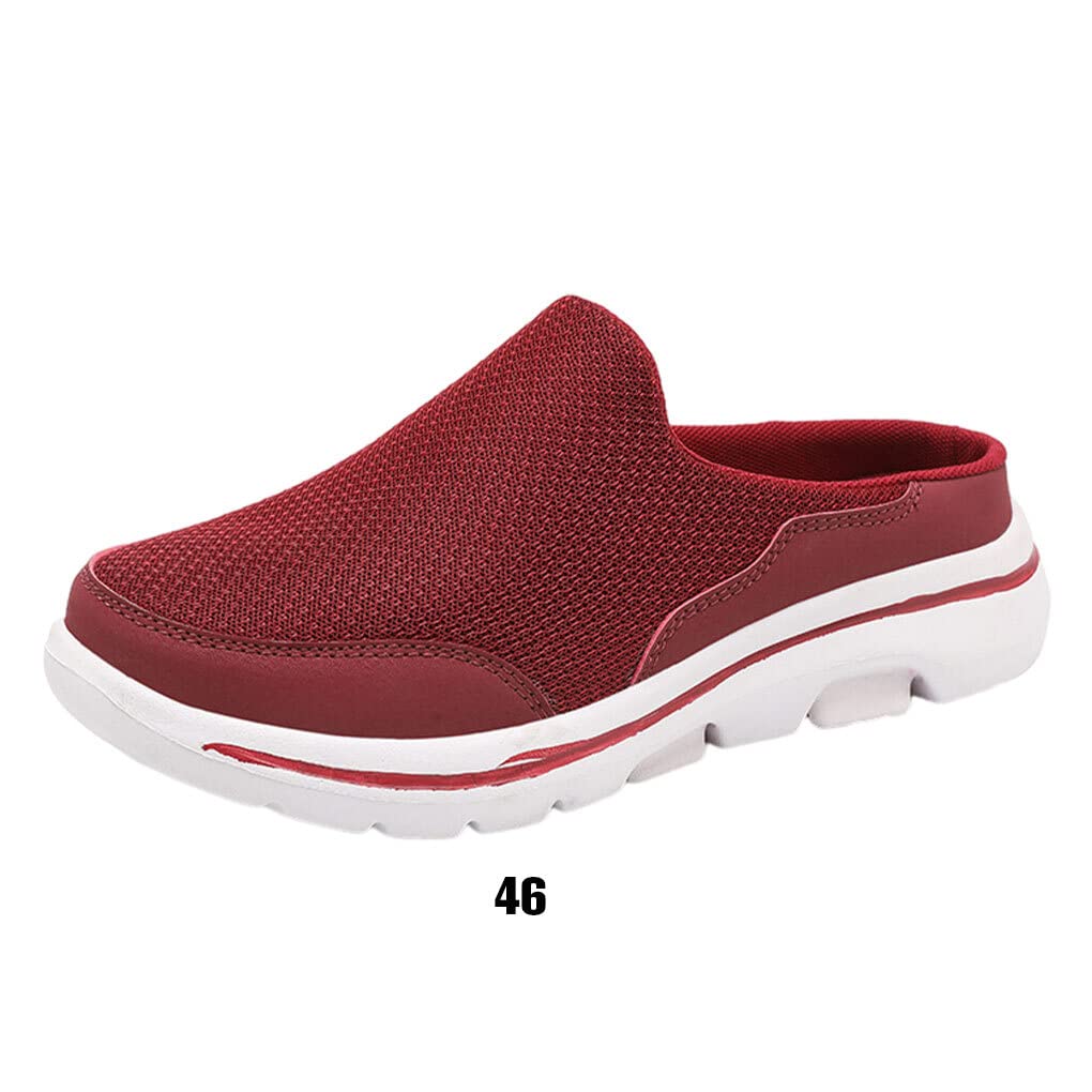 SUDNJIALQ Women's Casual Mesh Slide Sandals - Breathable Summer Slippers for Indoor/Outdoor Wear, Travel & Beach - Red, Size 46 (US Women's 12) - Perfect for Poolside, Vacation & Lounge Wear