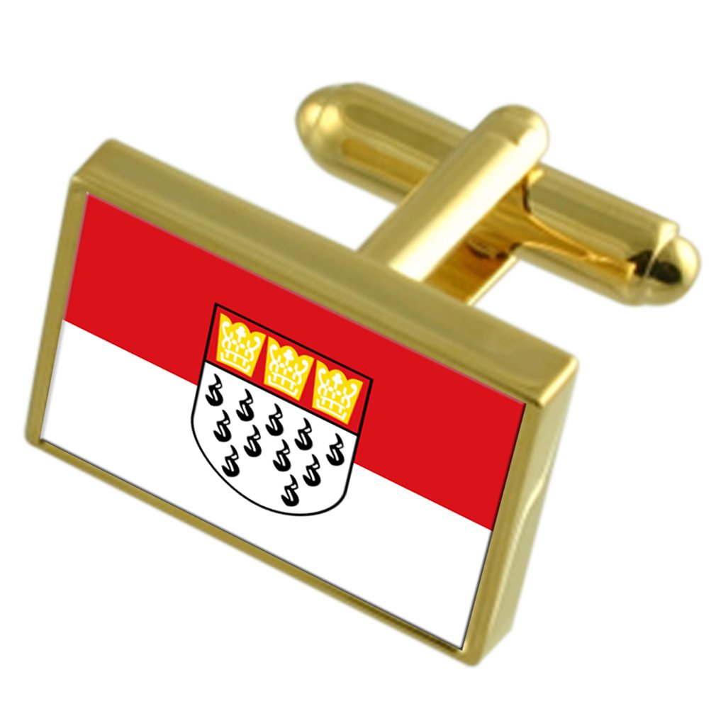 German Flag Cufflinks - Cologne City Gold-Tone Engraved Dress Cufflinks for Men - Perfect for Weddings, Business Meetings & Formal Events