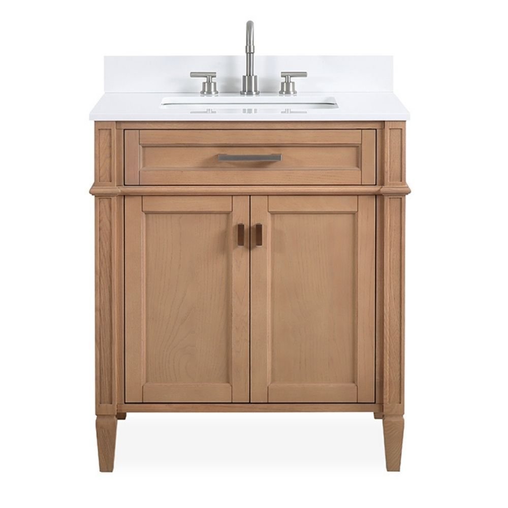 30 Inch Durand Modern Light Oak Bathroom Vanity Set with Stone Countertop - Perfect for Small Bathrooms & Powder Rooms