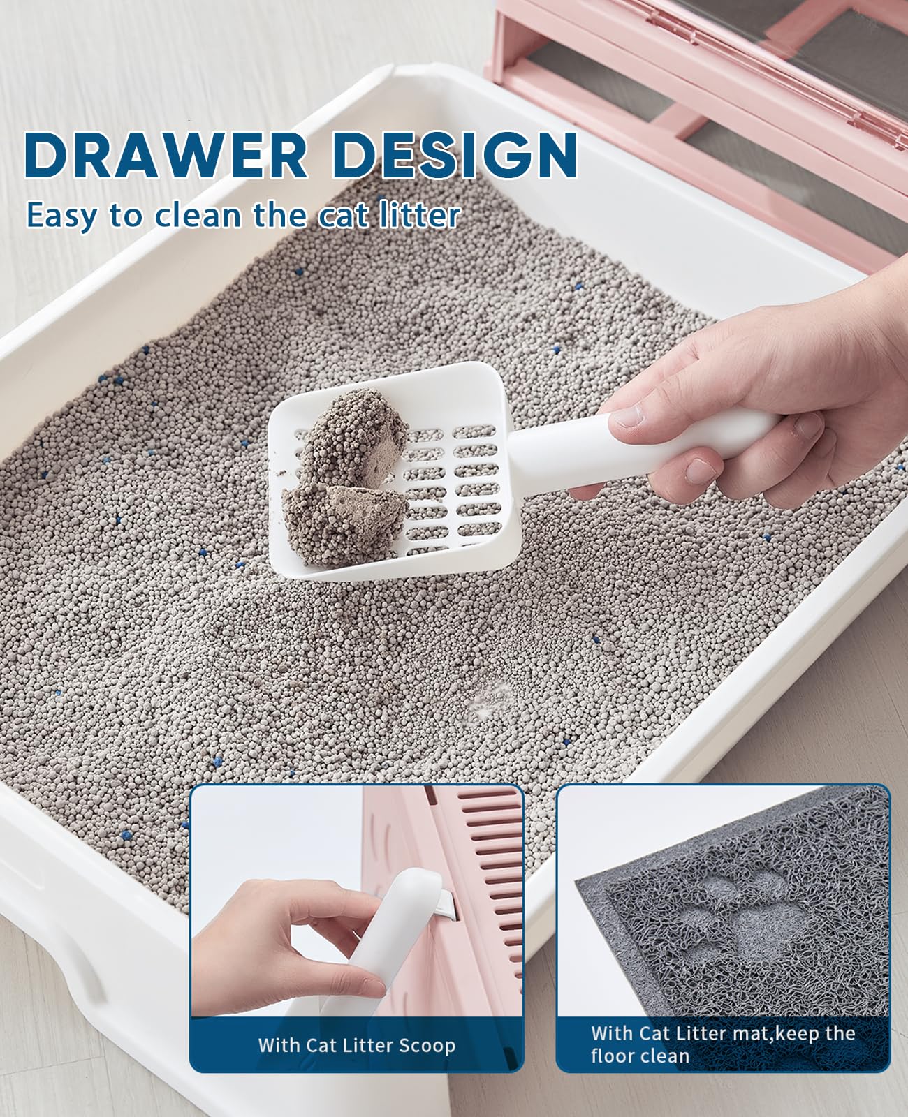 Foldable Cat Litter Box with Lid - Large Covered Litter Box with Scoop & Litter Mat - Odor Control & Easy Clean Front Entry Top Exit Kitty Litter Box (Pink) - Perfect for Small Spaces & Multi-Cat Homes