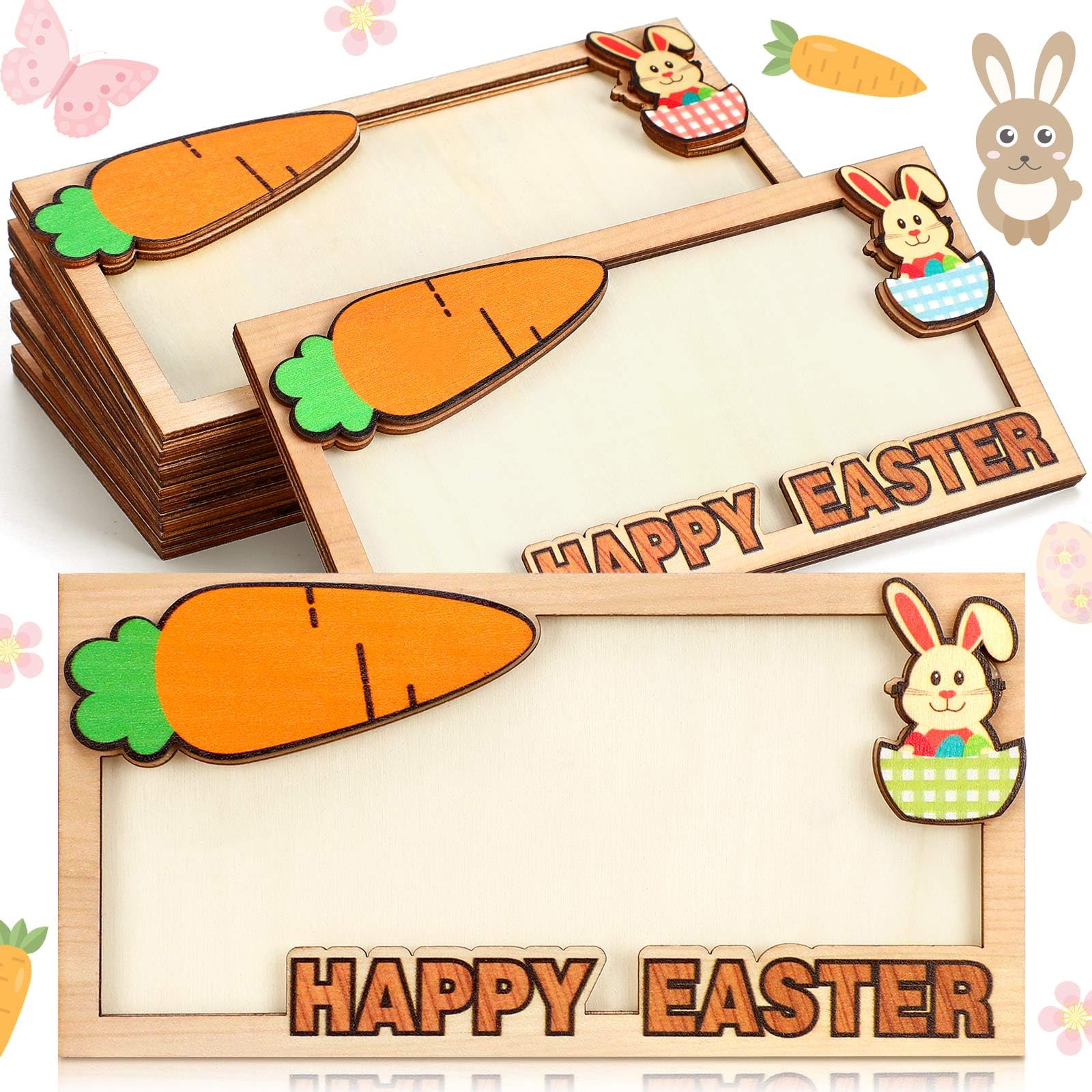 ReliThick 6-Piece Wooden Easter Bunny Money Holders - Cash Envelopes & Gift Wallets for Easter Basket Stuffers (Perfect for Easter Gifts, Party Favors & Money Storage)
