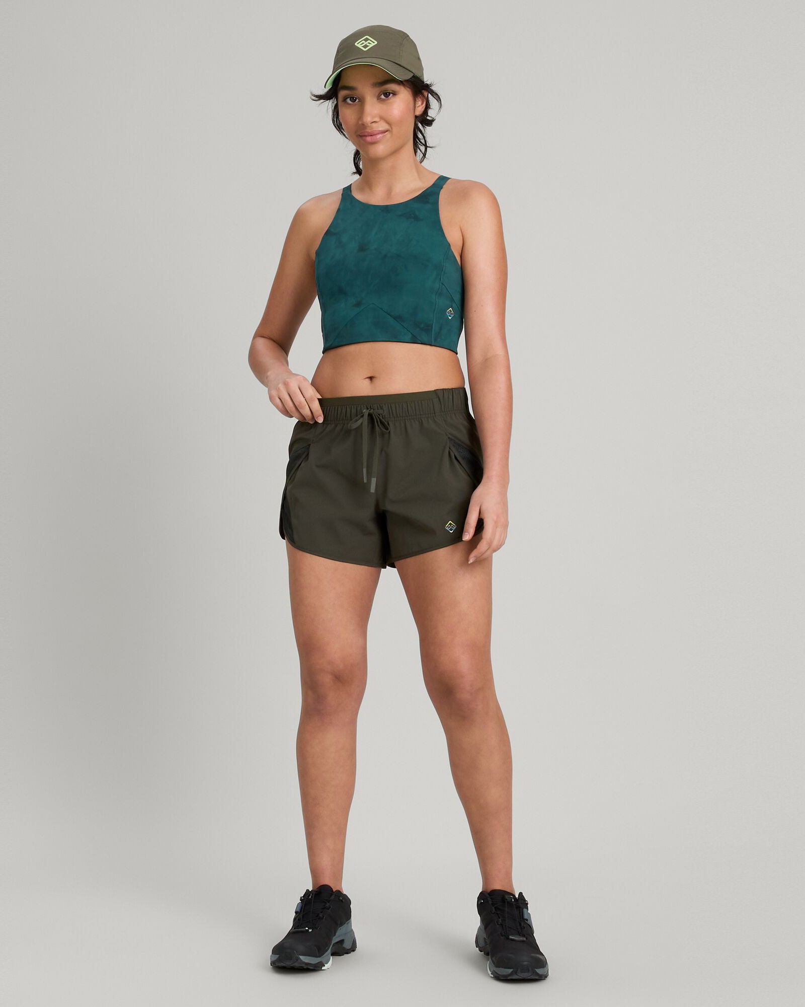 WELL.DER.NESS Women's High Waisted 4 Inch Athletic Shorts - Dark Moss Green for Running, Yoga & Gym Workouts