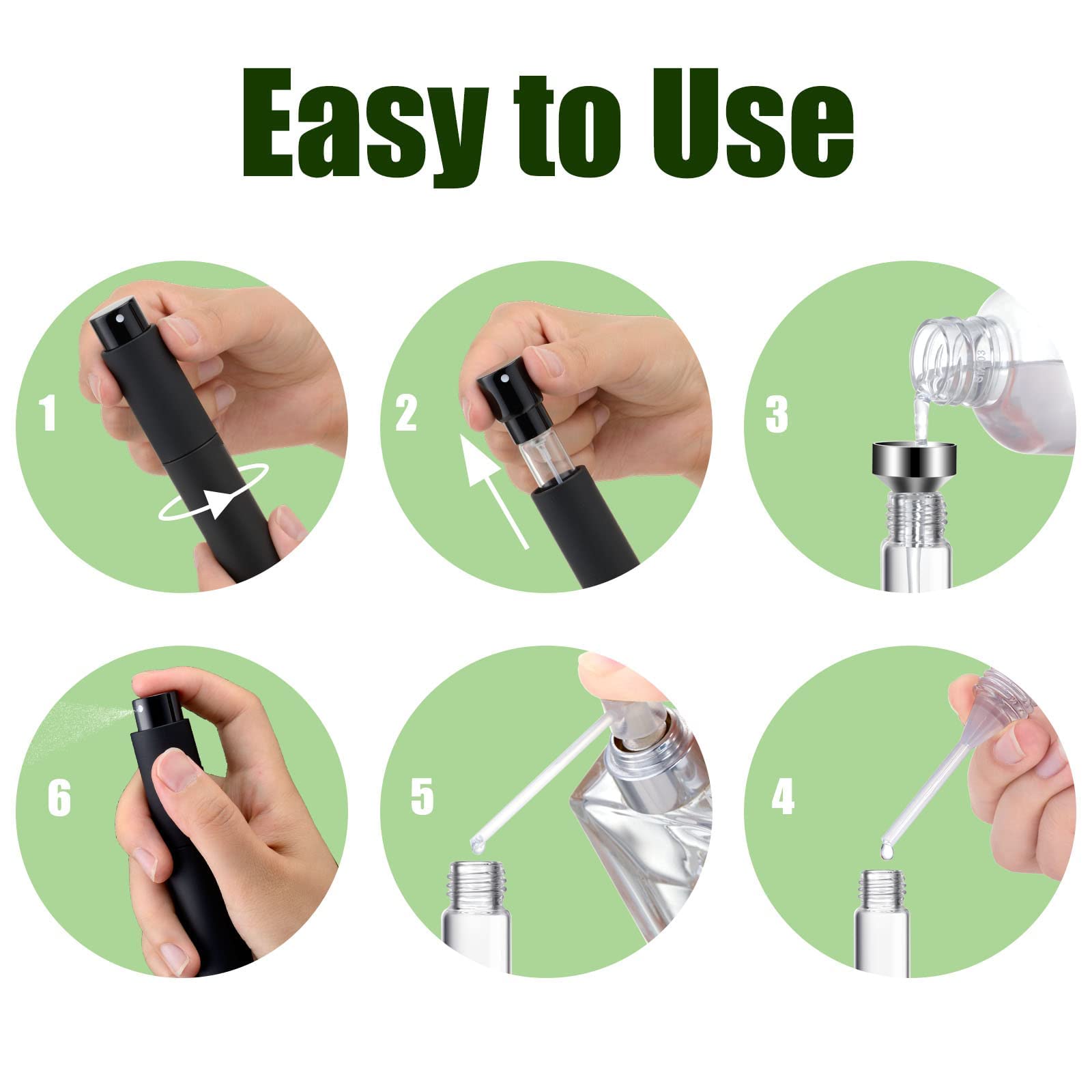 KOIBITO 8ml/5PCS Portable Mini Perfume Atomizer Bottles - Refillable Travel Cologne Spray Bottles Set, Matte Black | Perfect for Purse, Gym Bag & Airplane Carry-On