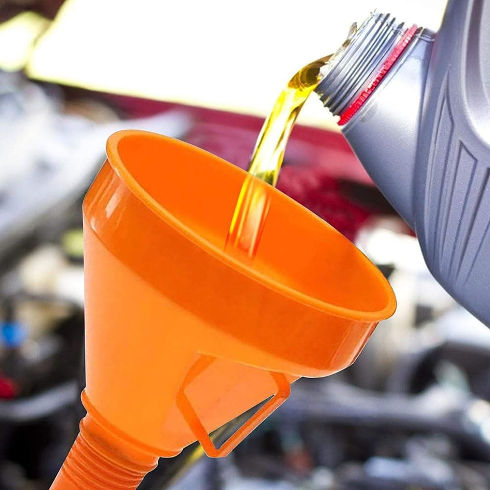 Right Angle No-Spill Oil Funnel - Flexible Long Neck Extension for Automotive & Motorcycle Fluid Transfer | Multi-Function Plastic Funnel for Easy Engine Oil, Coolant & Fuel Filling | Perfect for DIY Car Maintenance & Garage Use