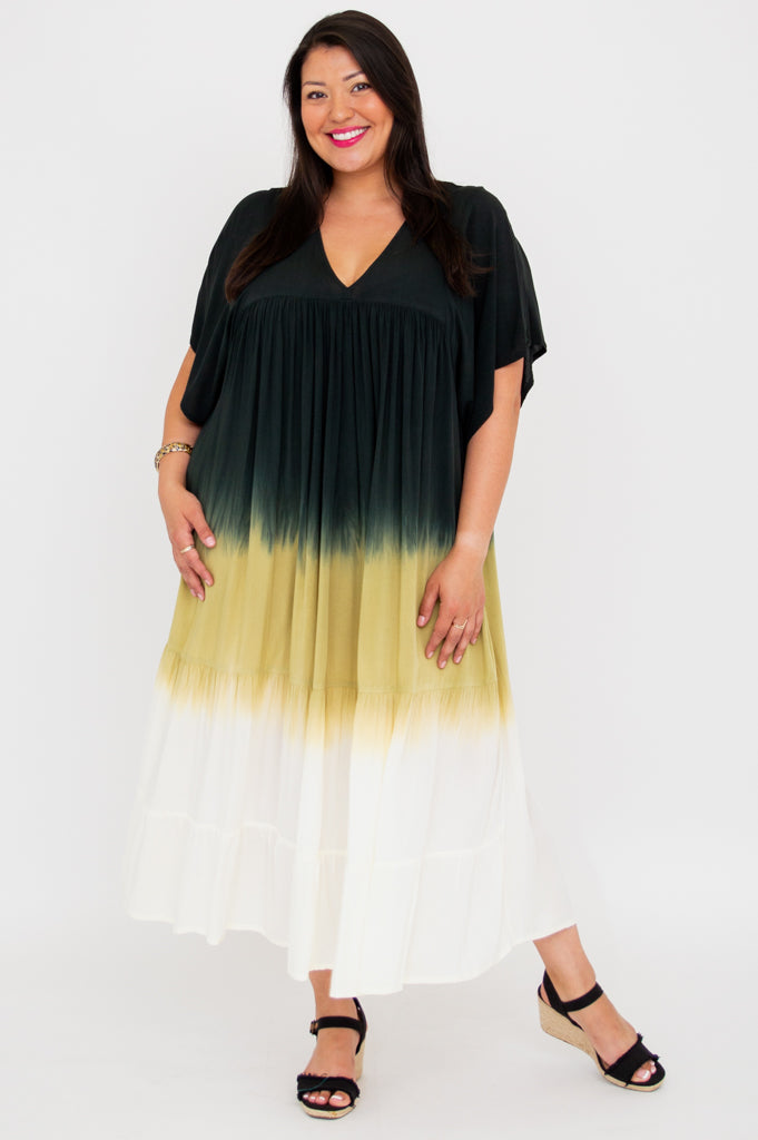 Empress Elegant Black Dip Dye Maxi Dress for Women - Perfect for Evening Parties, Weddings & Special Occasions