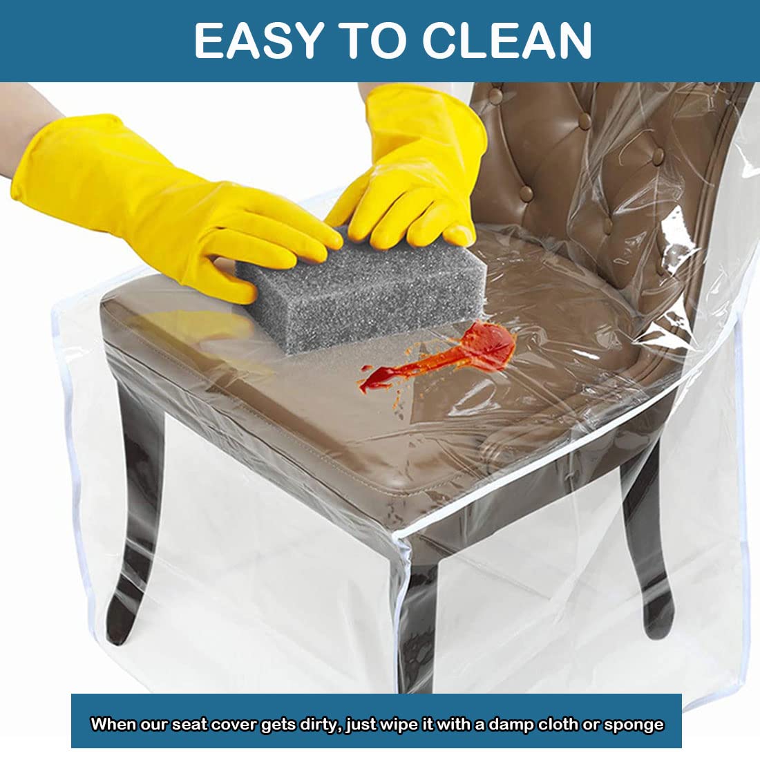 Clear PVC Waterproof Dining Chair Covers with Backrest - 4 Pack Plastic Seat Protectors for Dust, Spills & Pet Protection | Perfect for Kitchen, Restaurant & Outdoor Use