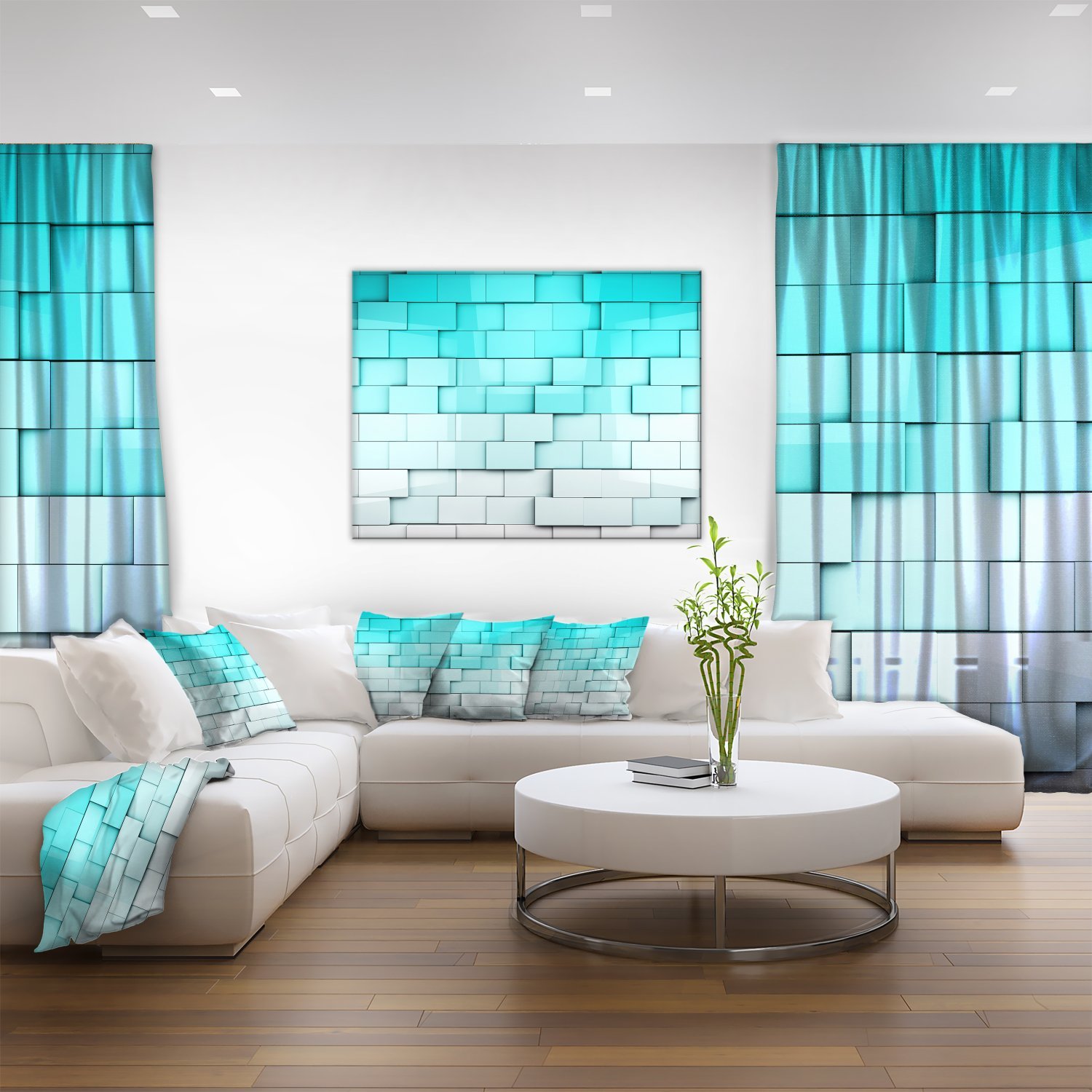 Blue Mosaic Cubes Contemporary Wall Art - Modern Abstract Painting for Living Room, Bedroom & Office Decor