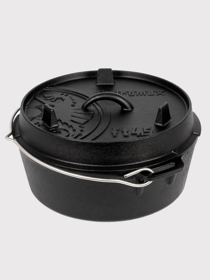 Petromax Dutch Oven Cast Iron Cookware - 6 Quart Enameled Camping & Outdoor Cooking Pot for Baking, Stewing & Braising - Perfect for Campfires, Backpacking & Home Kitchen Use