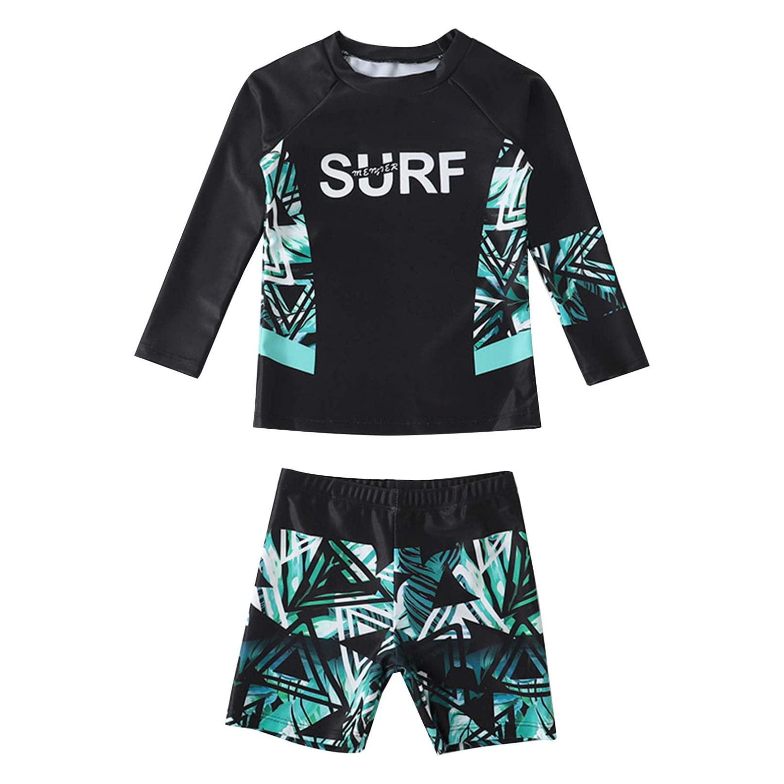 **Boys' Long Sleeve Rash Guard Swimsuits with Swim Trunks - UPF 50+ Sun Protection Two-Piece Swimwear Set for Toddlers - Beach, Pool & Water Play**