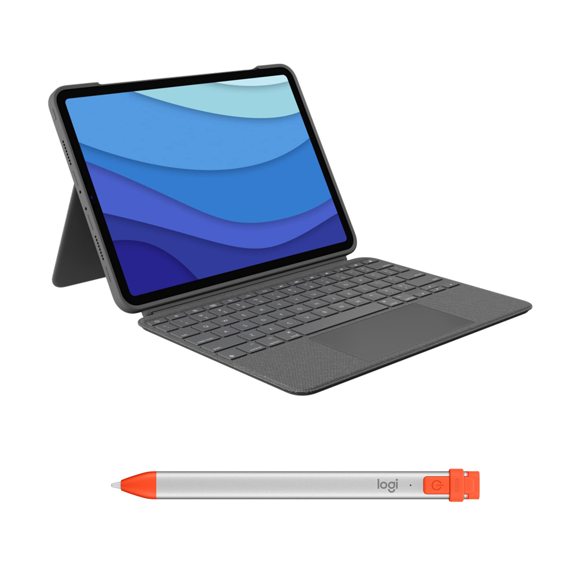 Logitech Combo Touch Keyboard Case for iPad Pro 11-inch (1st-4th Gen 2018-2022) with Apple Pencil Holder - Oxford Gray & Crayon Orange | Perfect for Work, Study & Creative Projects