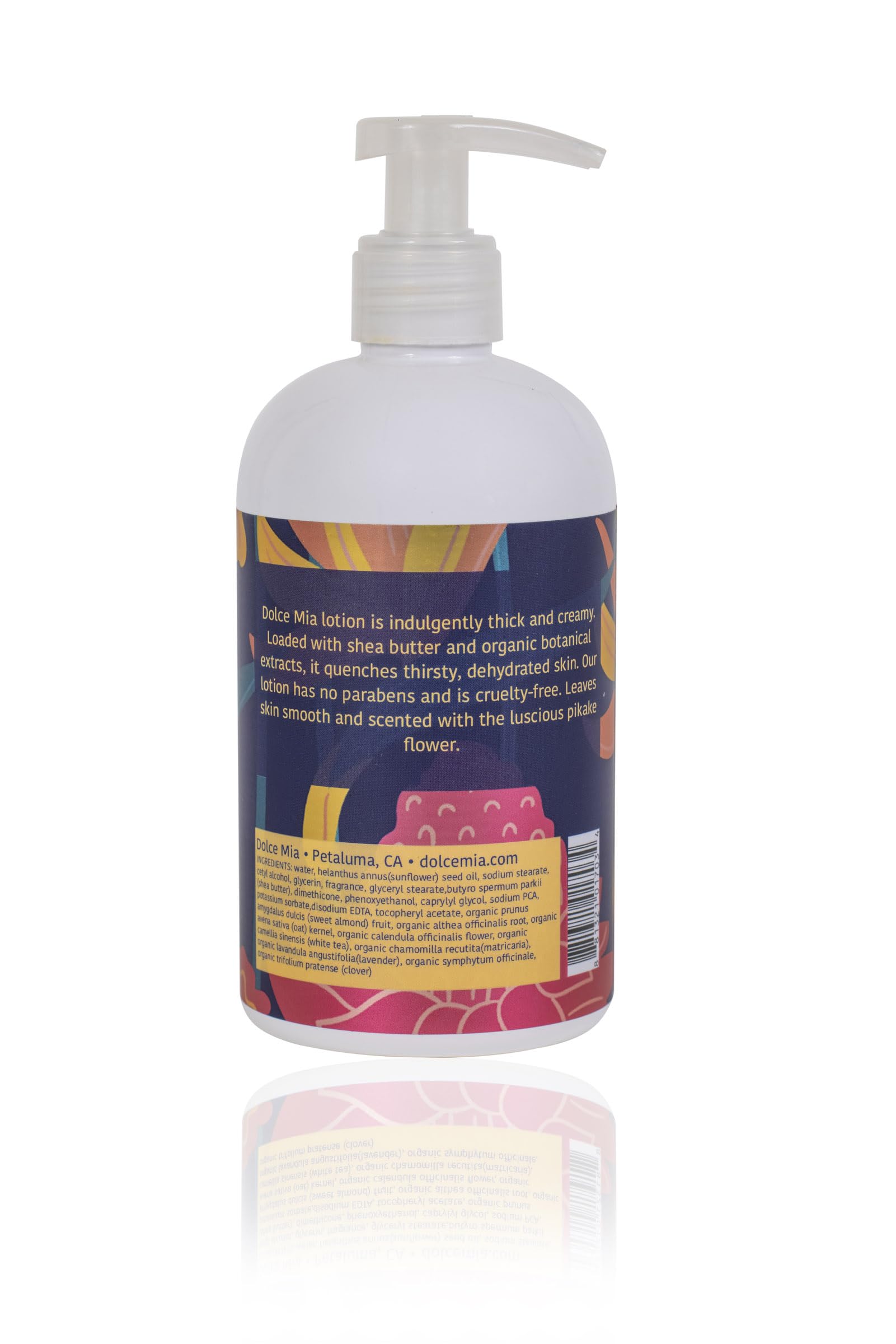 Dolce Mia Organic Shea Butter Lotion with Pikake - Hypoallergenic, Vegan & Cruelty Free - 12 oz - Perfect for Dry Skin Care & Daily Moisturizing