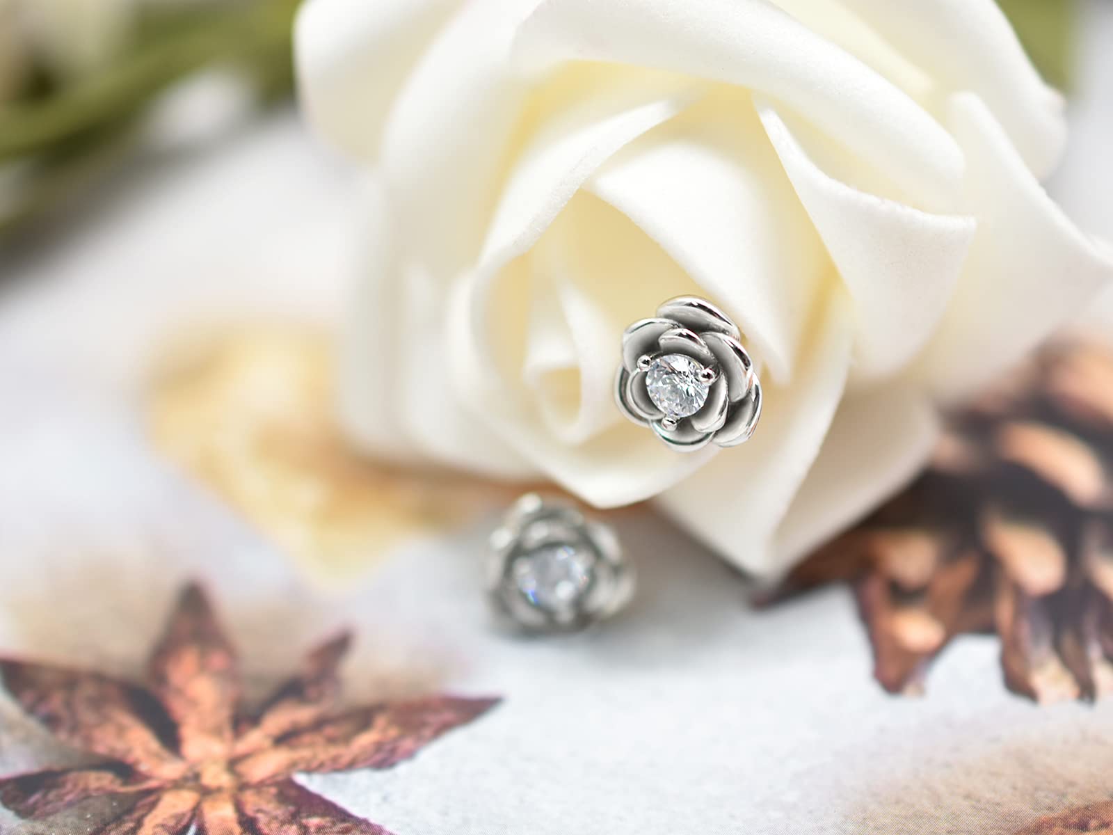 Sterling Silver Rose Flower Earrings for Women - Hypoallergenic Cubic Zirconia Stud Earrings, Dainty Rose Post Earrings | Perfect Mother's Day Gift for Mom, Wife, Sister | Wedding, Anniversary, Birthday, Valentine's Day Jewelry Present