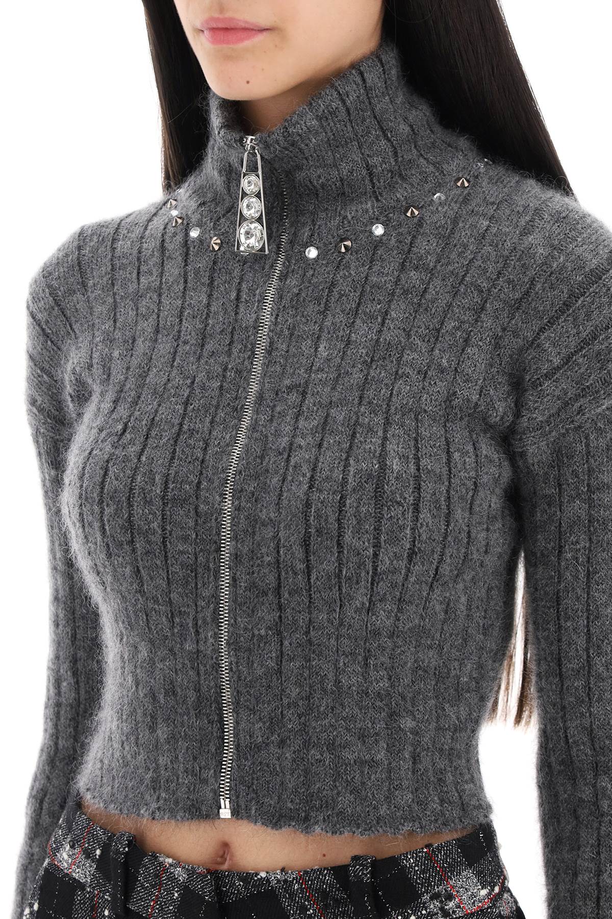 Alessandra Rich Cropped Cardigan with Zipper & Appliques - Stylish Women's Knitwear for Casual Outings & Evening Events