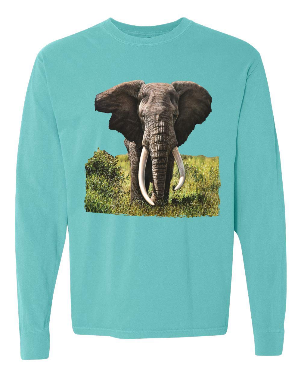 Wild African Forest Elephant Graphic Long Sleeve T-Shirt - Nature Animal Lover Eco-Friendly Washed Cotton Tee - Perfect for Safari Adventures & Wildlife Conservation Events