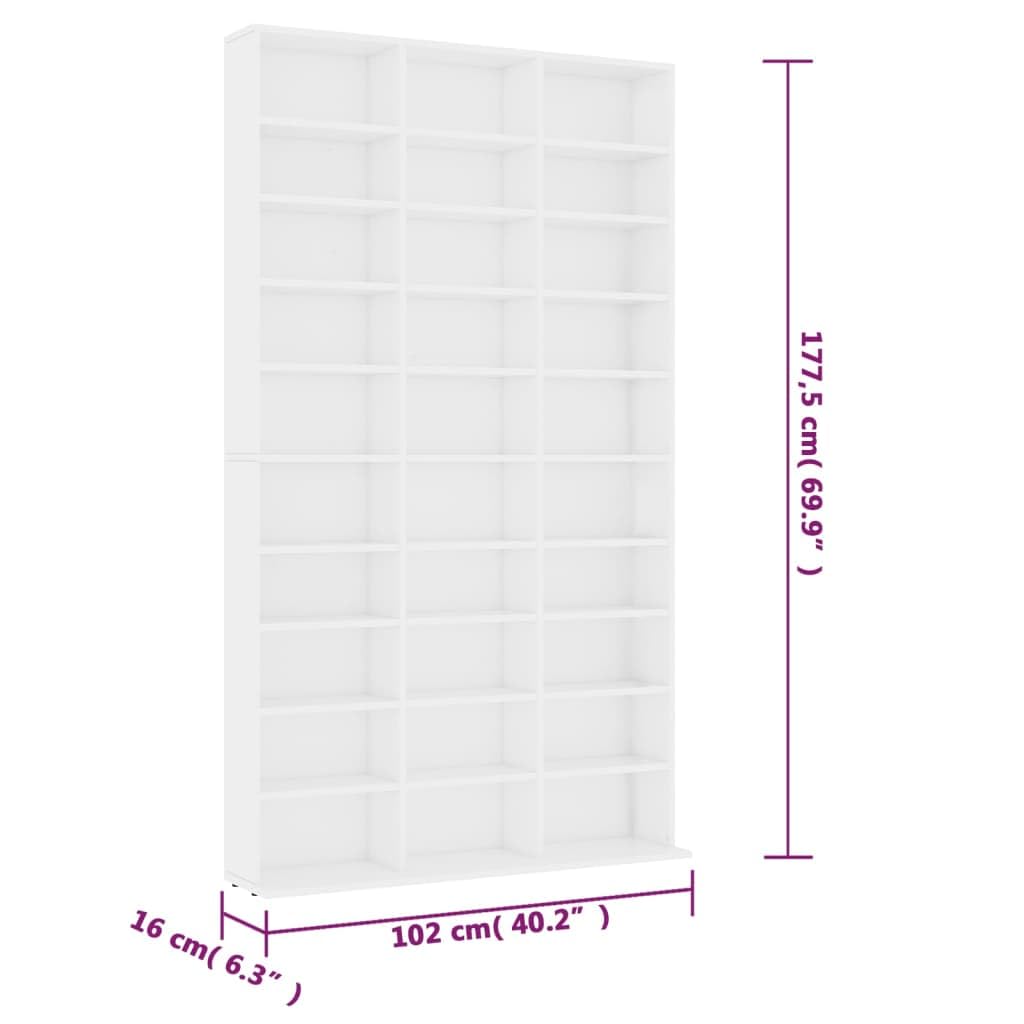 Toshilian CD DVD Storage Shelf Cabinet - White Engineered Wood Media Organizer (102 x 16 x 177.5 cm) - Perfect for Living Room, Office & Home Entertainment Organization