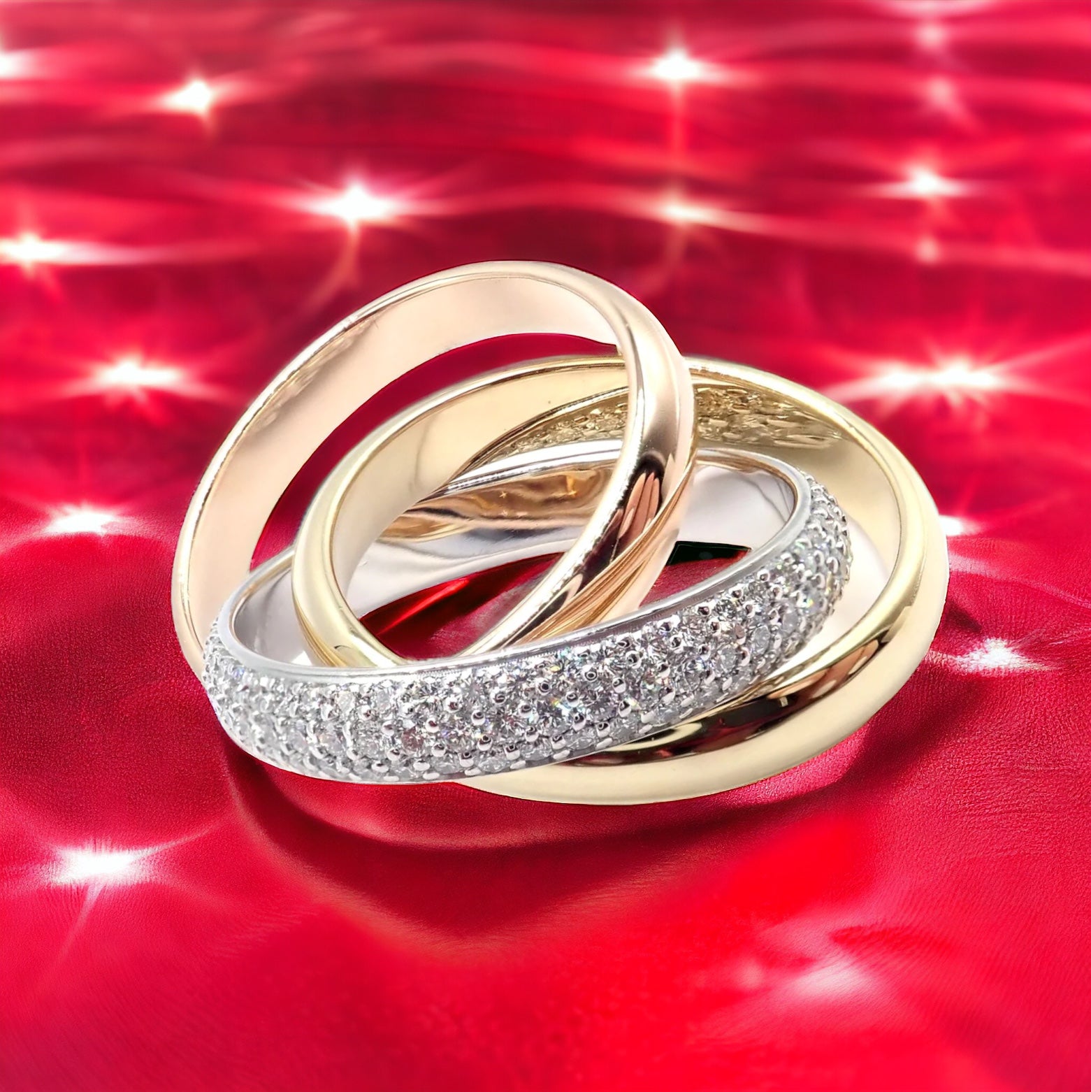 Cartier Trinity Classic Diamond Ring - 18k White, Yellow & Rose Gold Band - Size 6.75 - Luxury Wedding, Anniversary & Gift Jewelry for Women - Perfect for Engagements, Special Occasions & Everyday Elegance