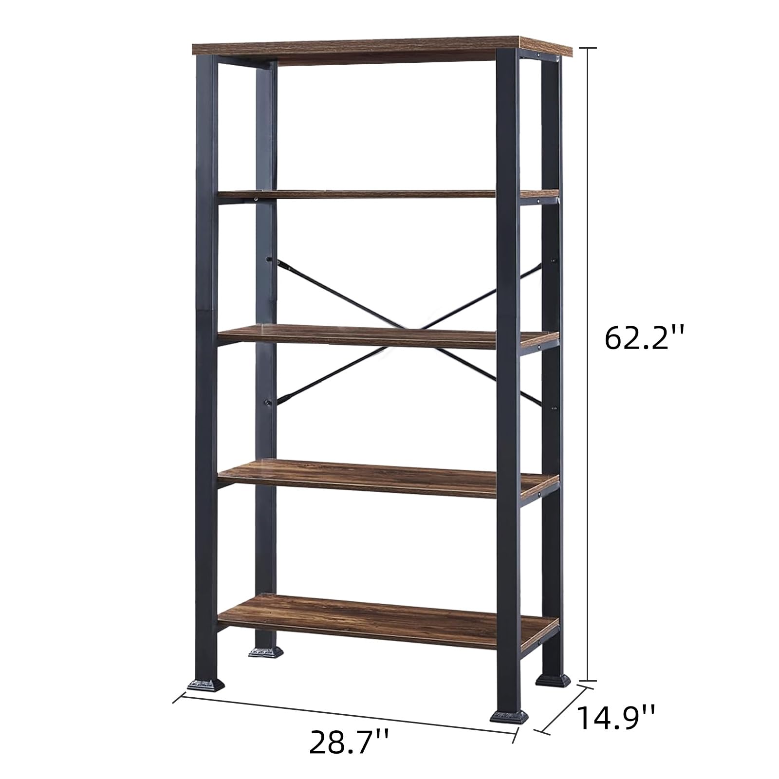 HOMBAZAAR 5 Tier Bookshelf - Rustic Brown Industrial Bookcase with Engineered Wood & Metal Frame, Tall Storage Shelf for Living Room, Office, Bedroom & Kitchen - Perfect for Organizing Books, Decor & Kitchen Supplies