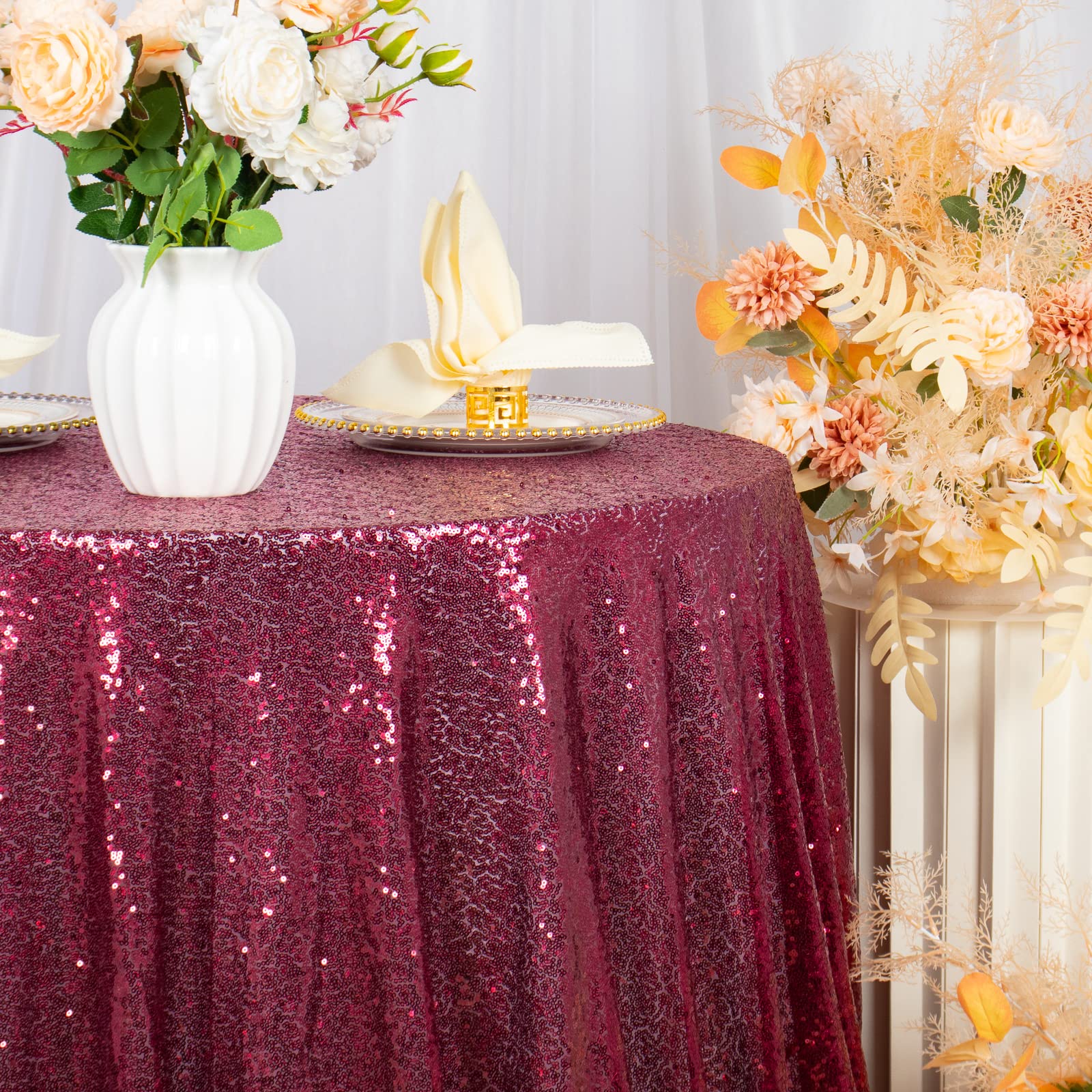 60 Inch Round Iridescent White Sequin Tablecloth - Multicolor Sparkly Fabric Table Cover for Wedding, Birthday, Baby Shower & Banquet Decorations | Perfect for Cake Tables, Party Drapes & Special Event Decor