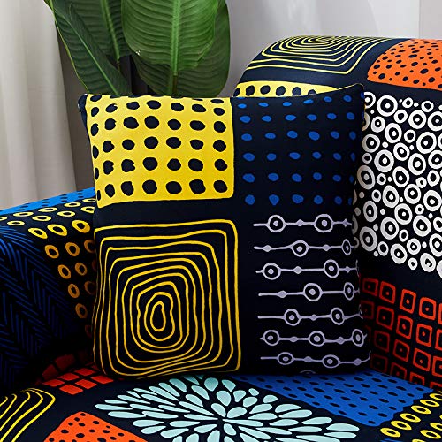 HOOBUY Stretch Sofa Slipcover for 4 Cushion Couch - Printed Couch Cover with 2 Free Pillow Cases (Fits 4-Seater & Large 3-Seater Couches) - Perfect for Living Room, Family Room & Home Decor Protection